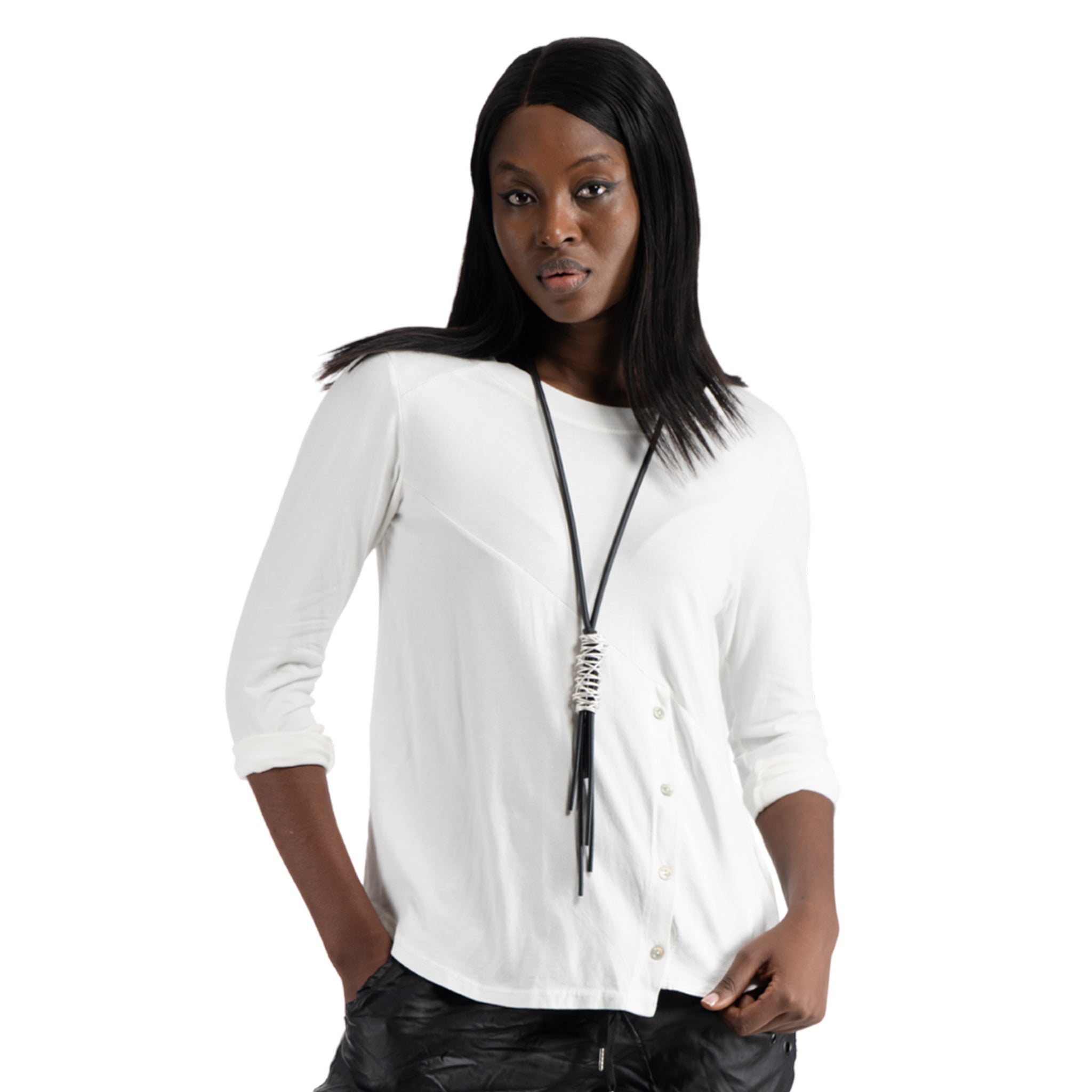 Asymmetrical button silky patch panel top