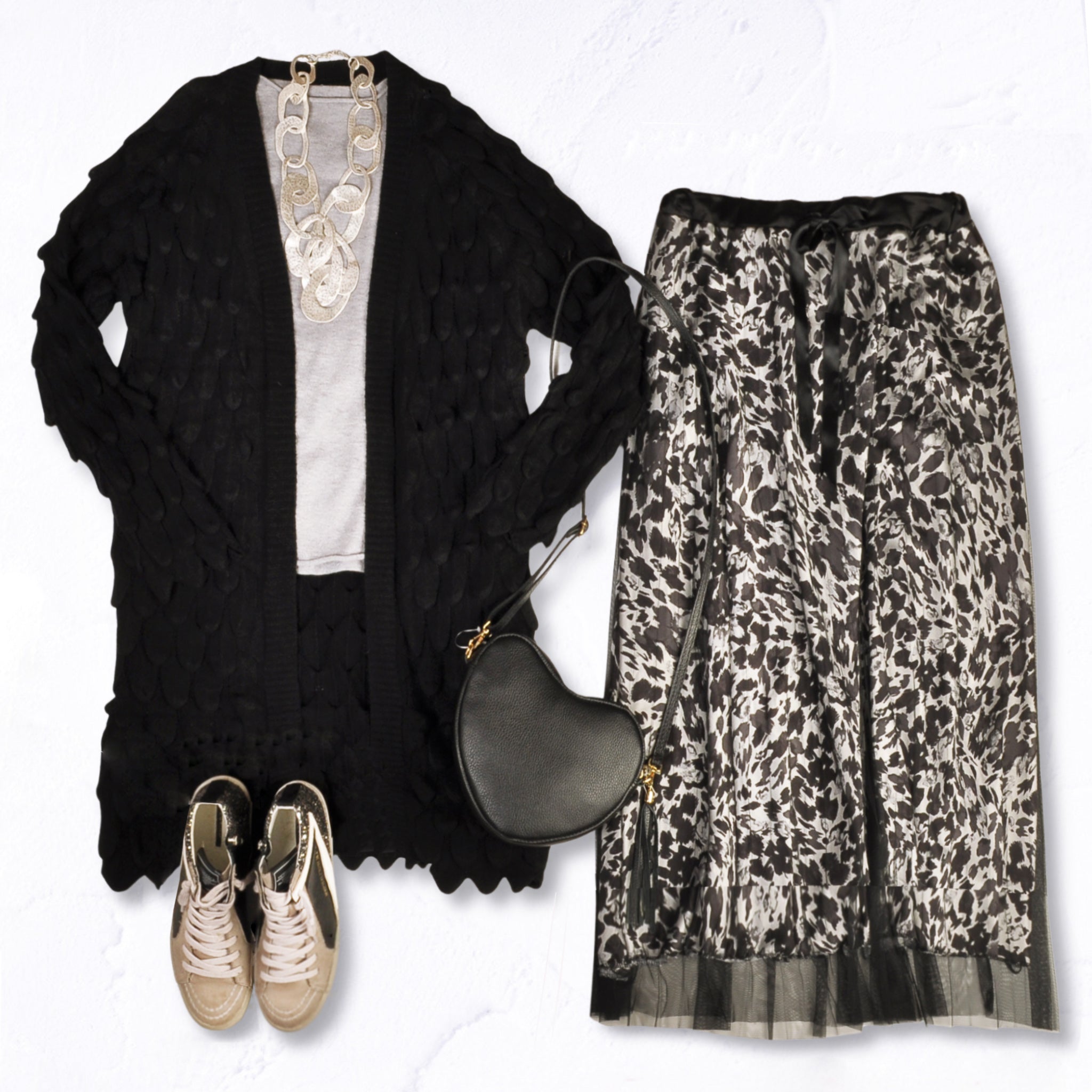 Leopard print layered mesh skirt