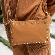 Genuine leather studded bag