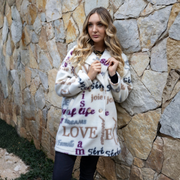 Word print fleece coat