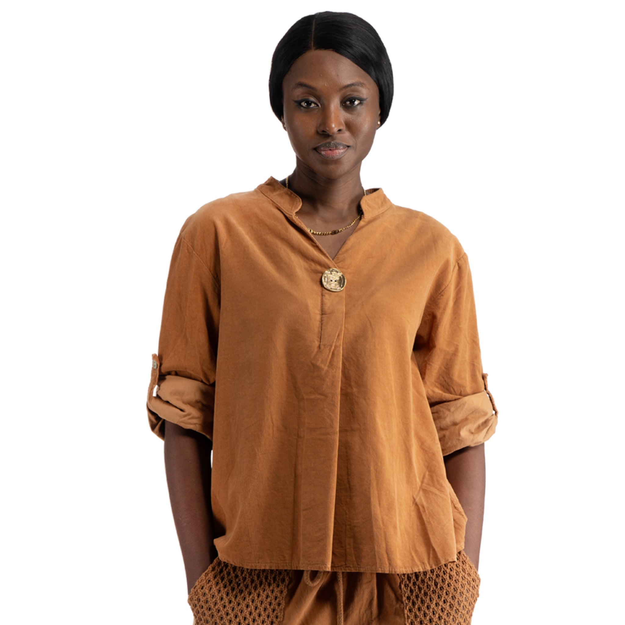Gold button detail corduroy top
