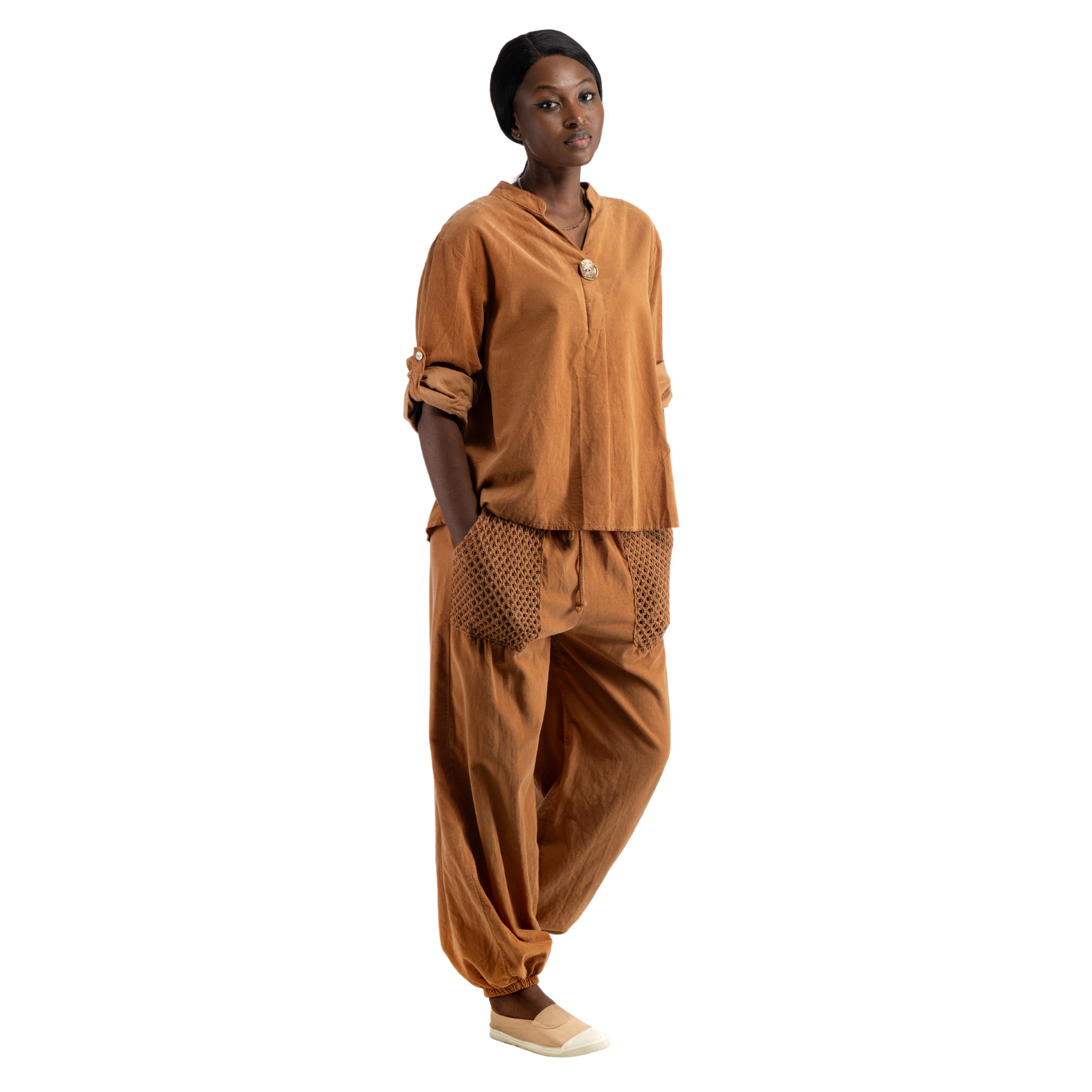 Gold button detail corduroy top