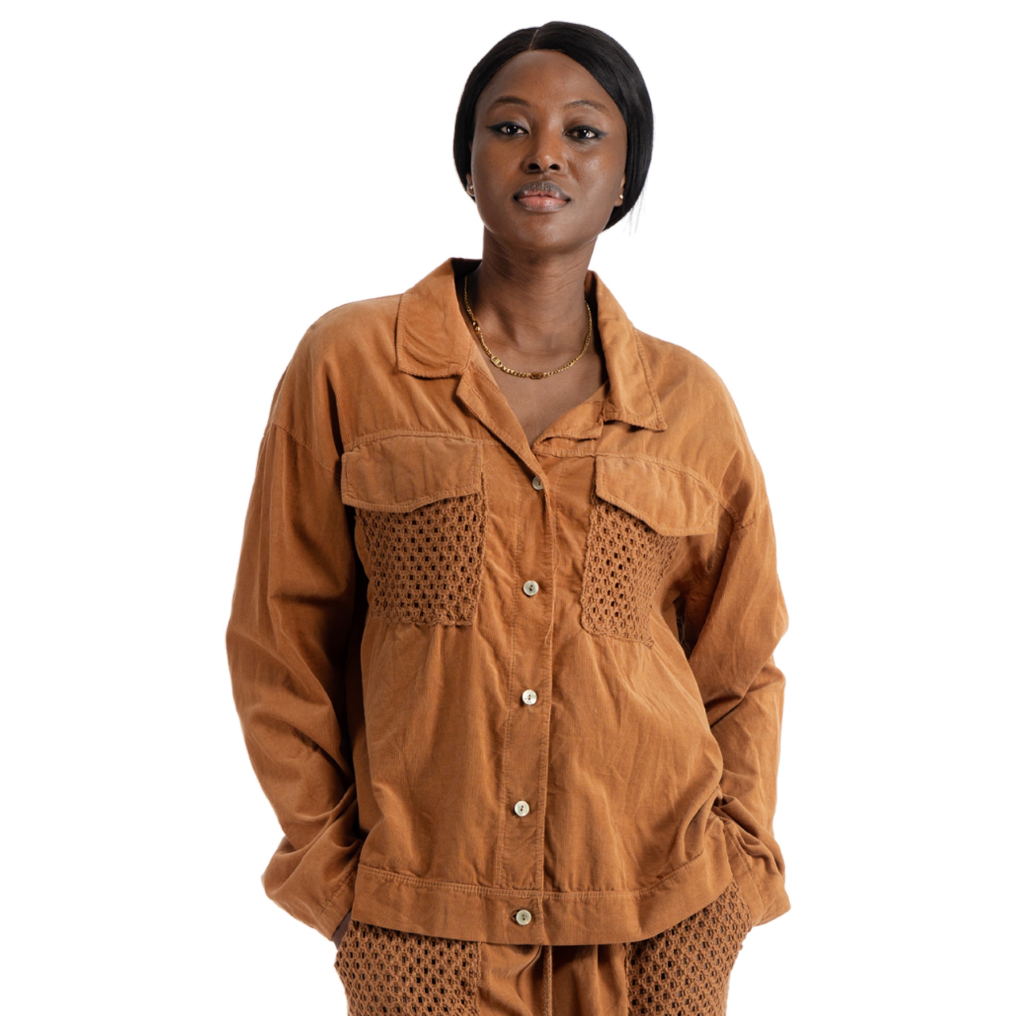 Crochet pocket corduroy shirt