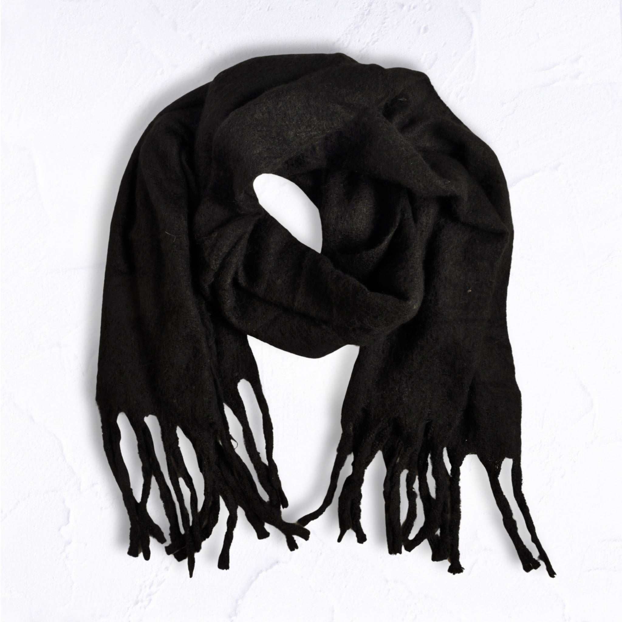 Fluffy fringe knit scarf