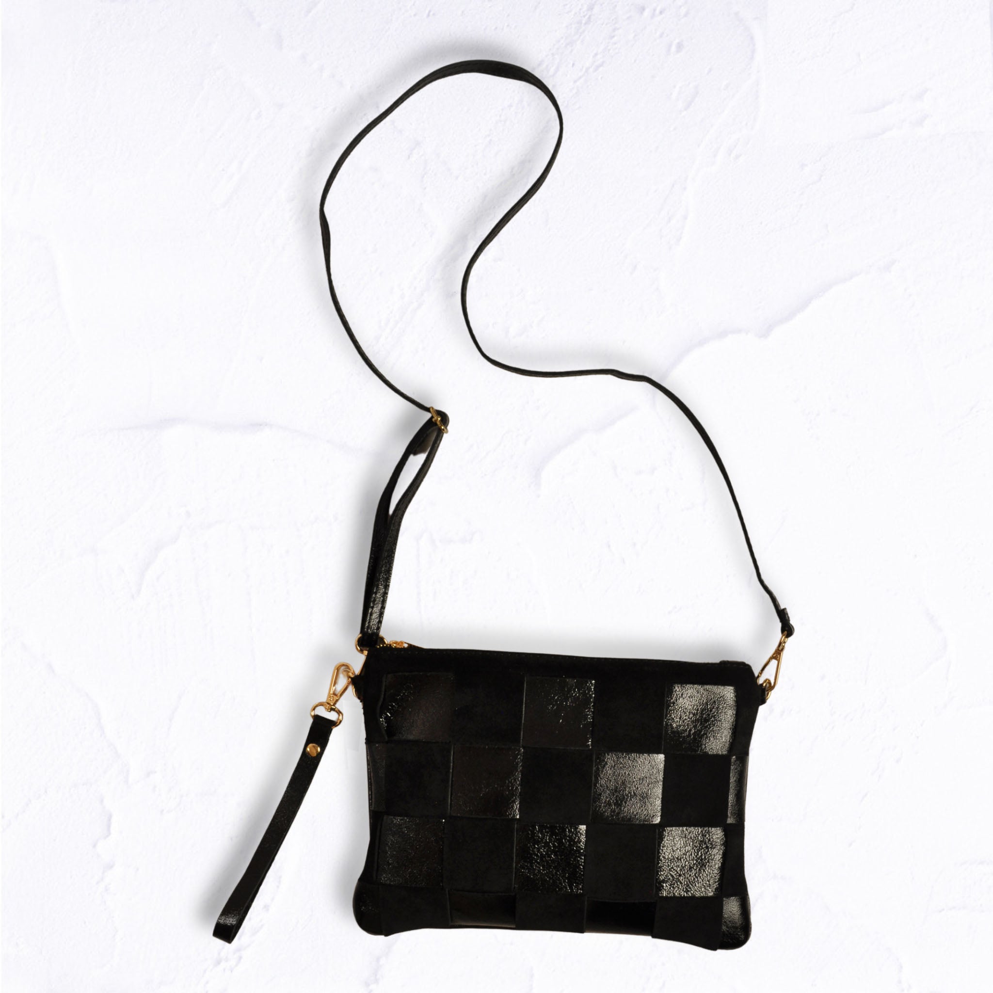 Genuine leather shimmer suede clutch bag