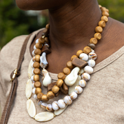 Layered wooden bead necklace