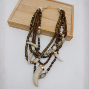 Horn pendant wooden bead necklace