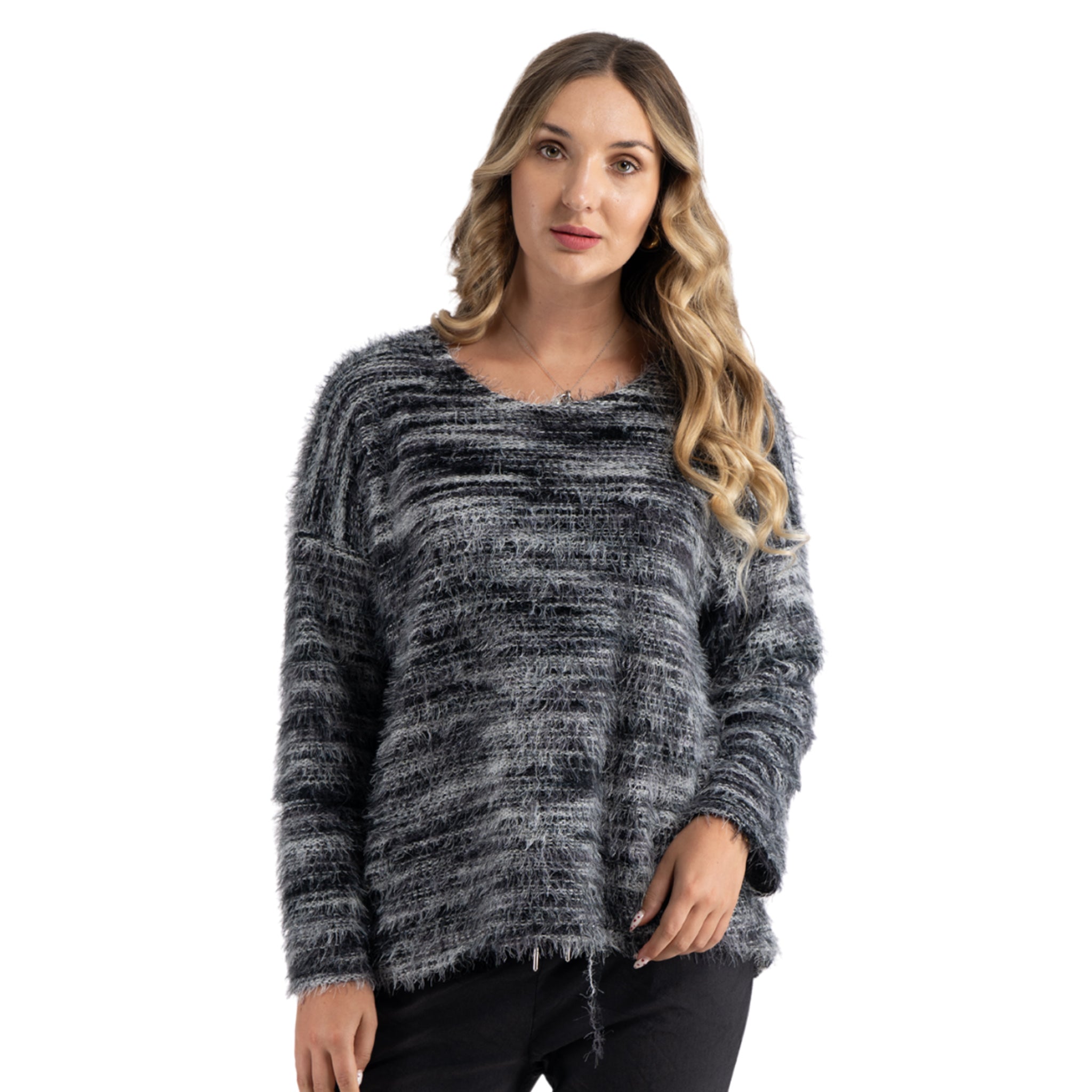 Fluffy striped knit top