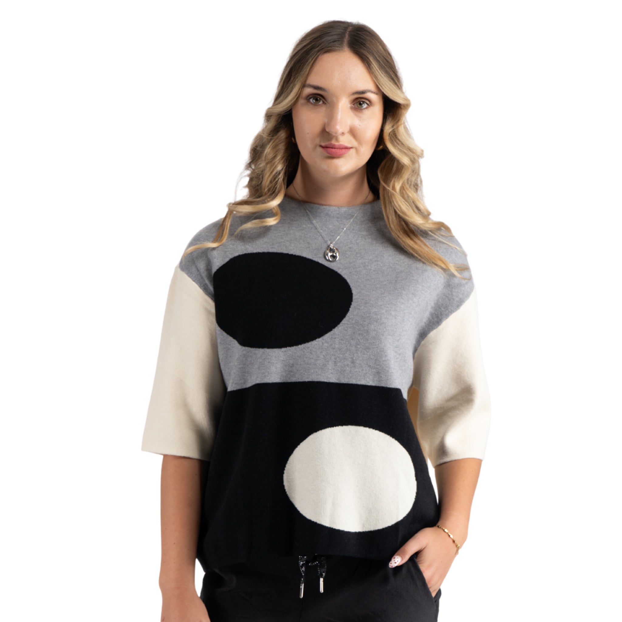 Circle print oversized knit top