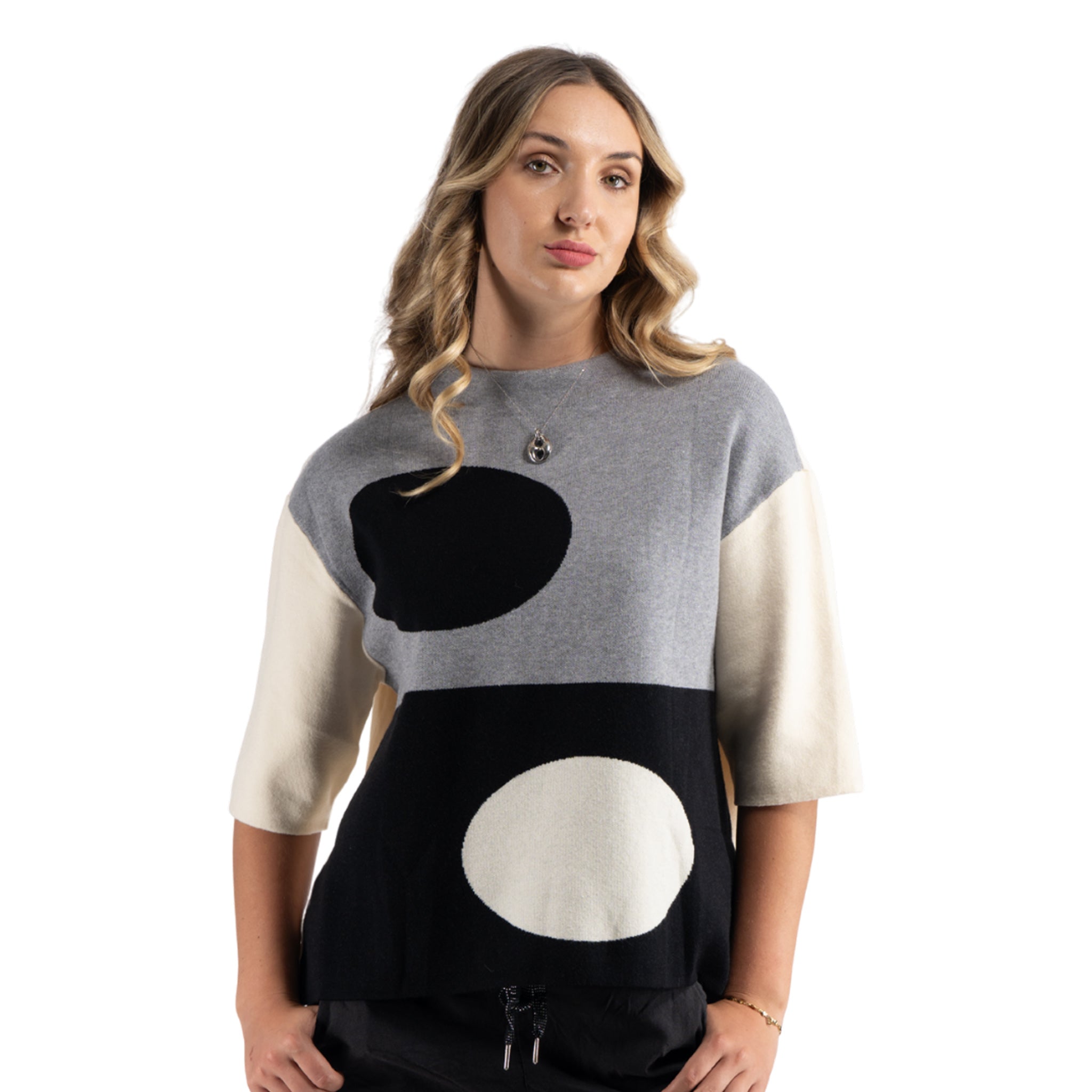 Circle print oversized knit top