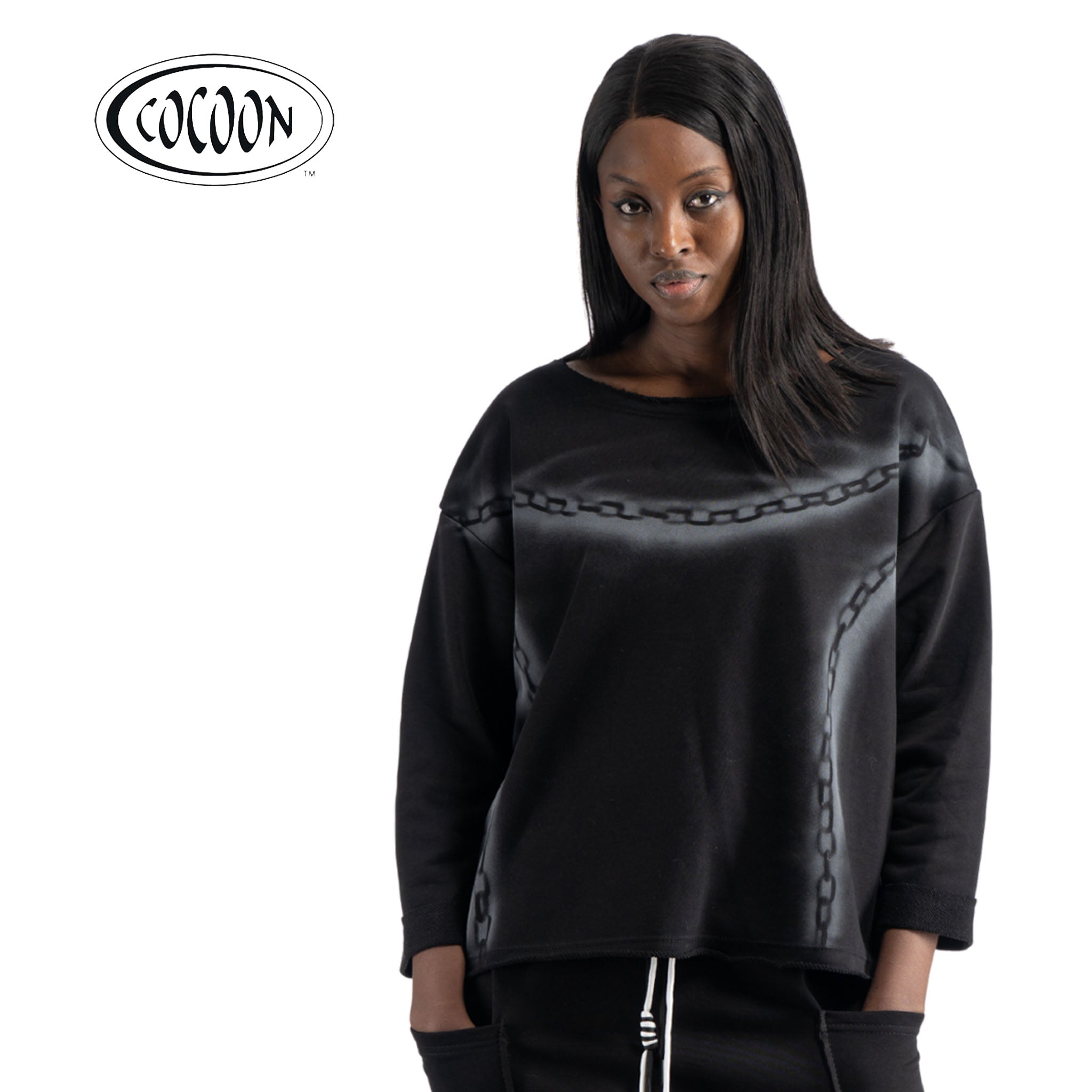 Cocoon raw-edge chain print sweatshirt