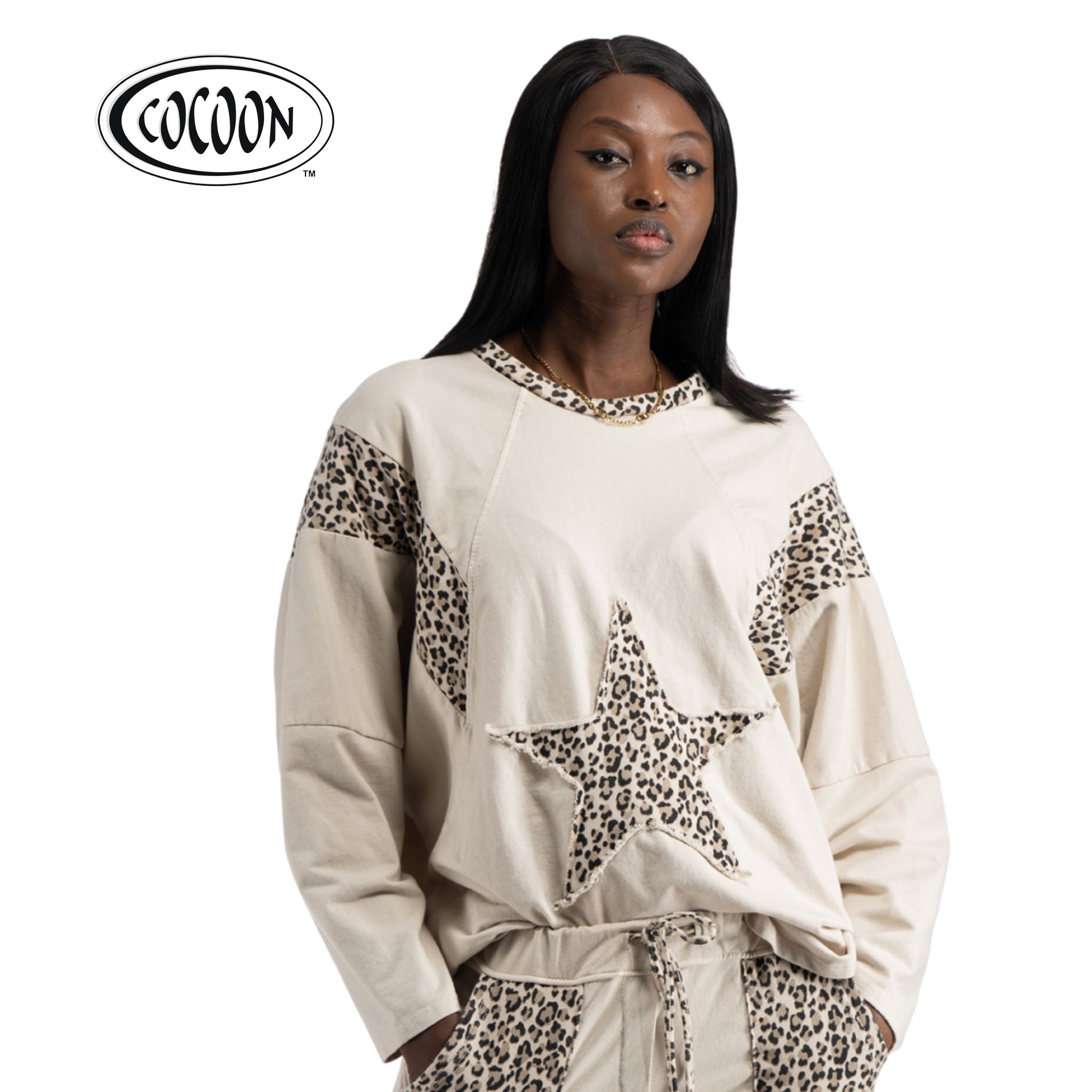 Cocoon Leopard print star detail sweatshirt