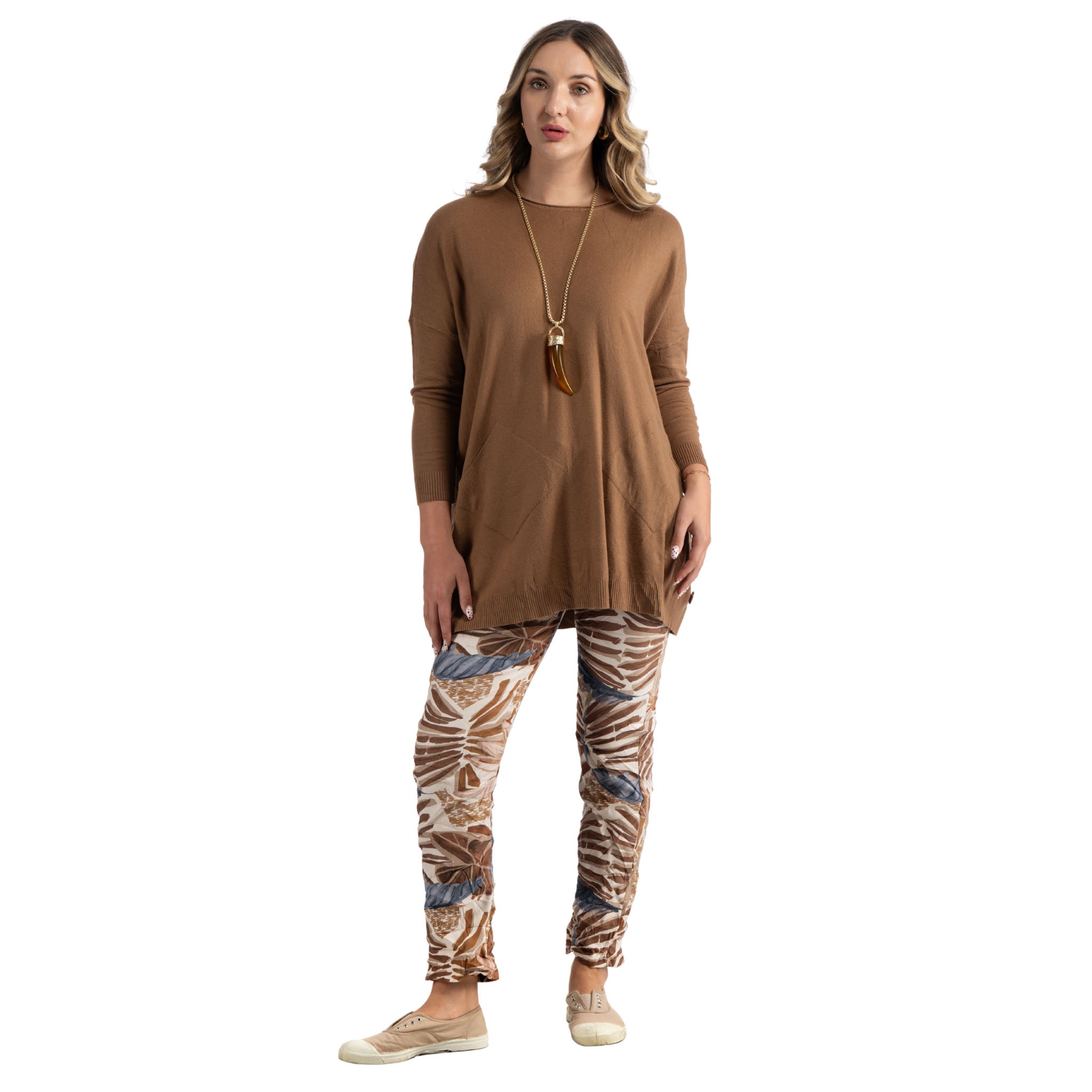 Button detail oversized knit top