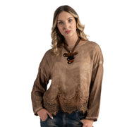 Overdyed lace border silky top