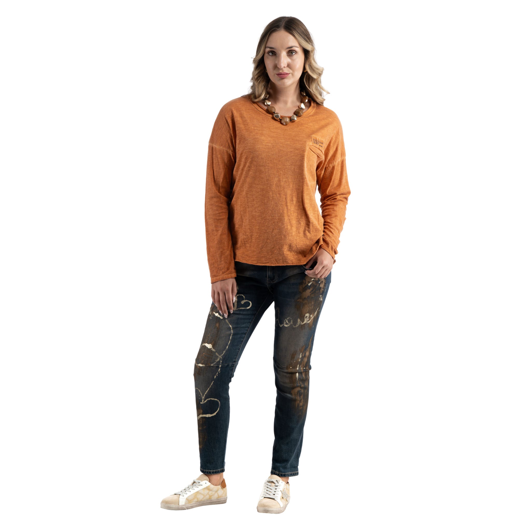 Overdyed raw-edge top