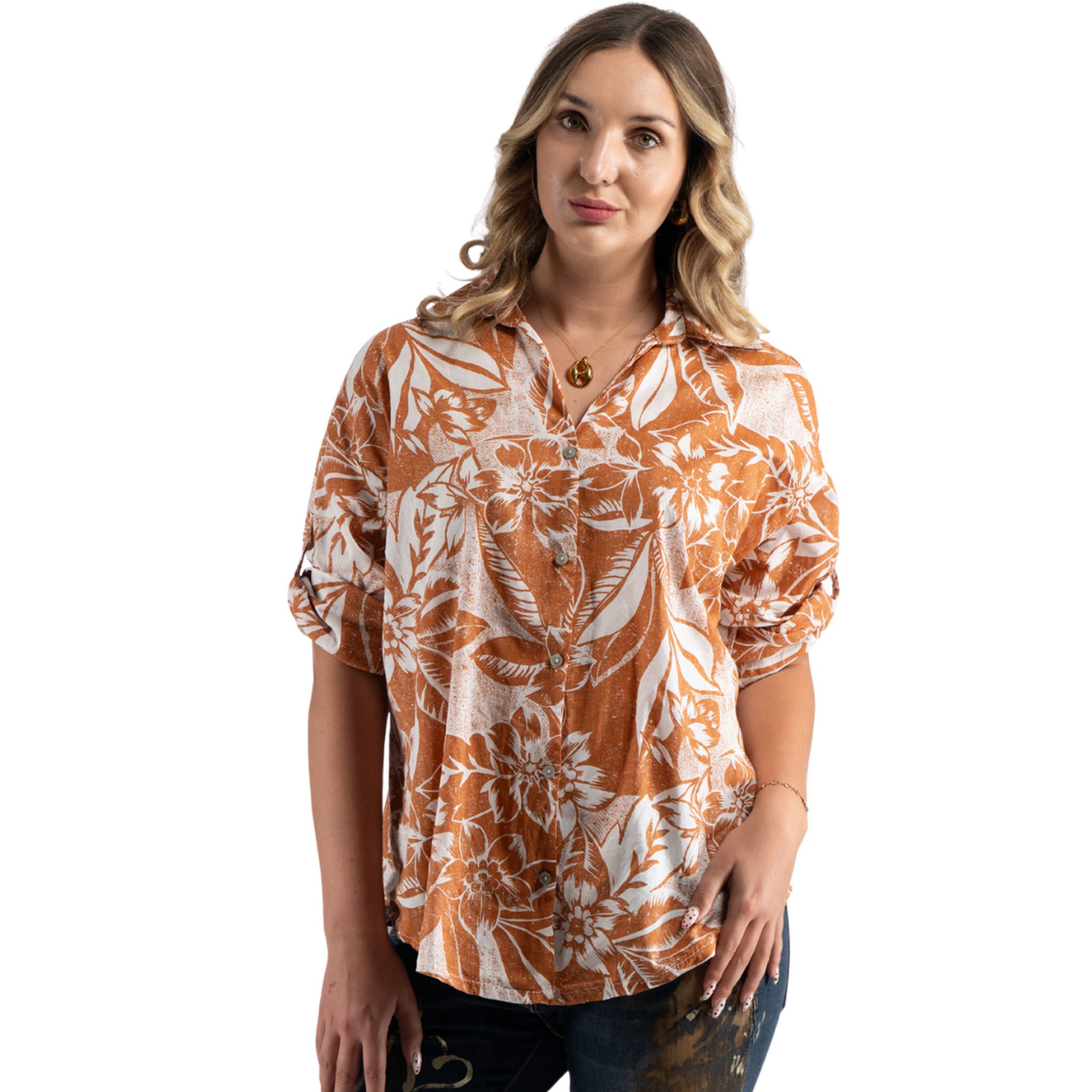 Floral leaf print shirt
