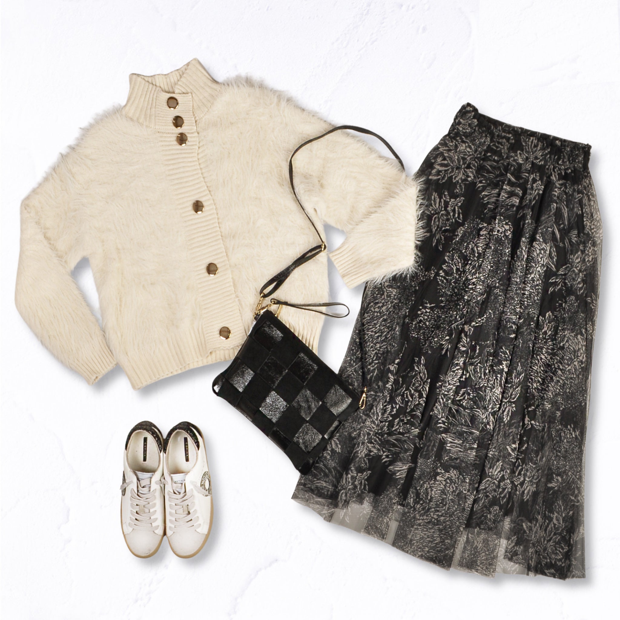 Leaf print mesh skirt