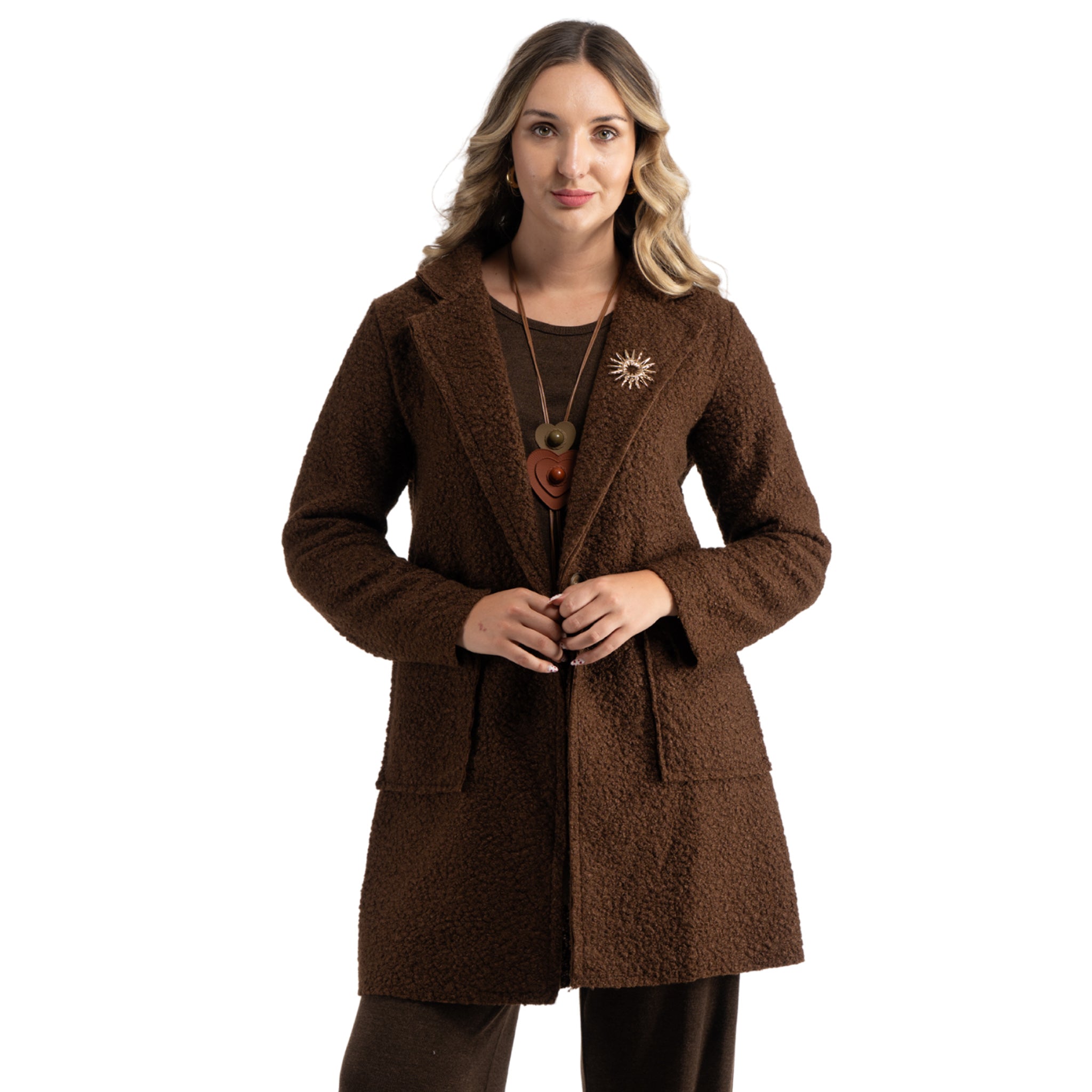 Sun brooch boucle coat