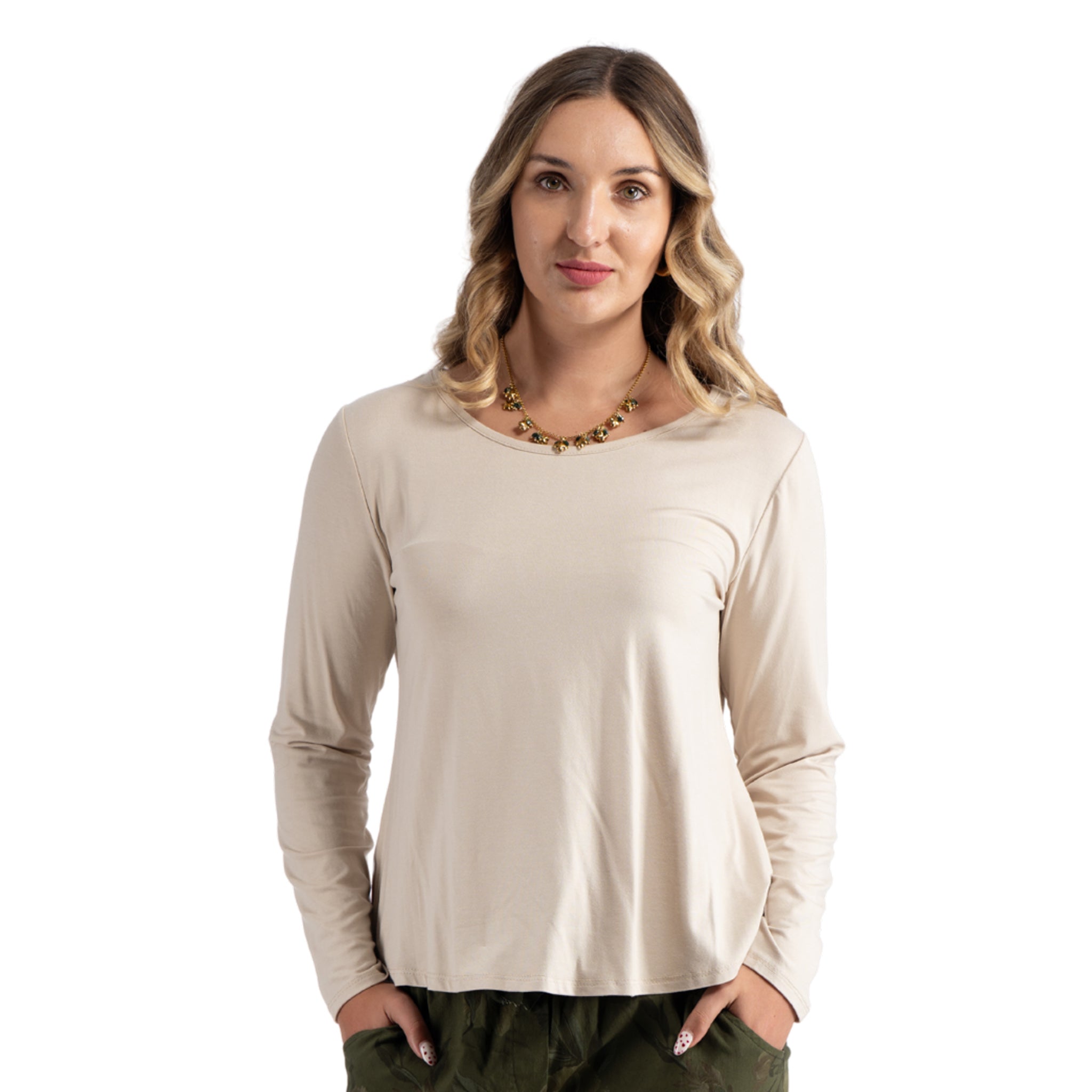 Back button detail long sleeve top