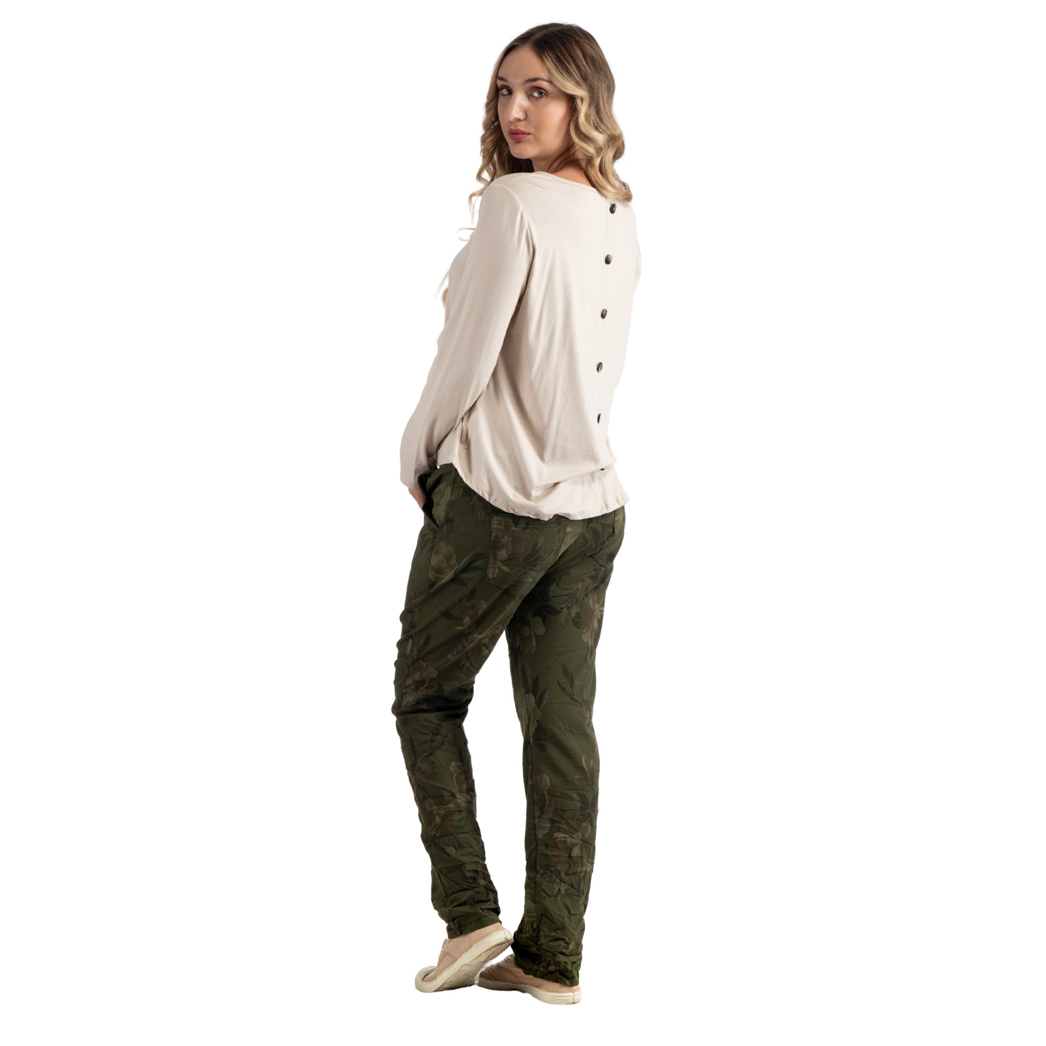 Back button detail long sleeve top