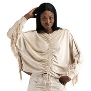 Fringe detail suede batwing top