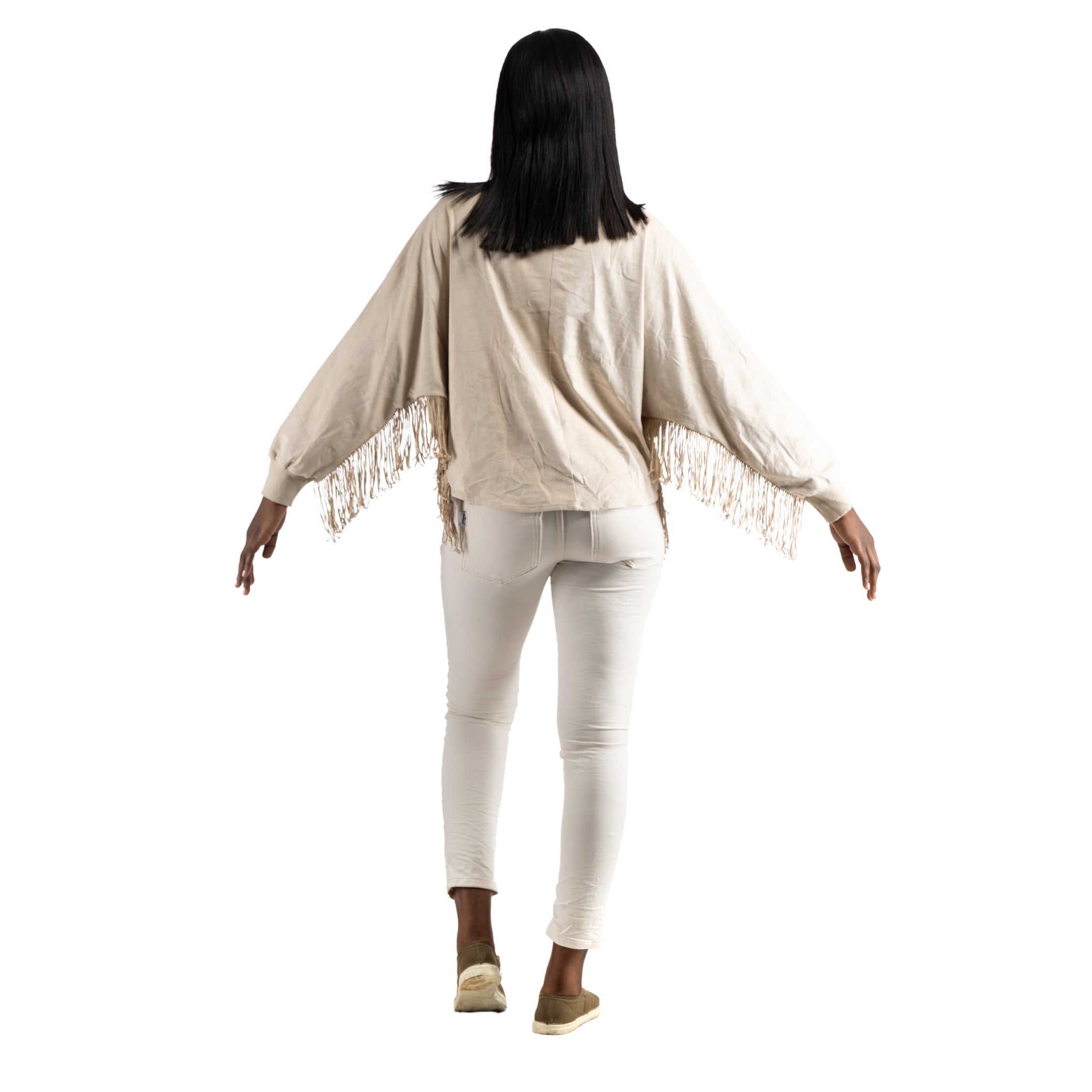 Fringe detail suede batwing top