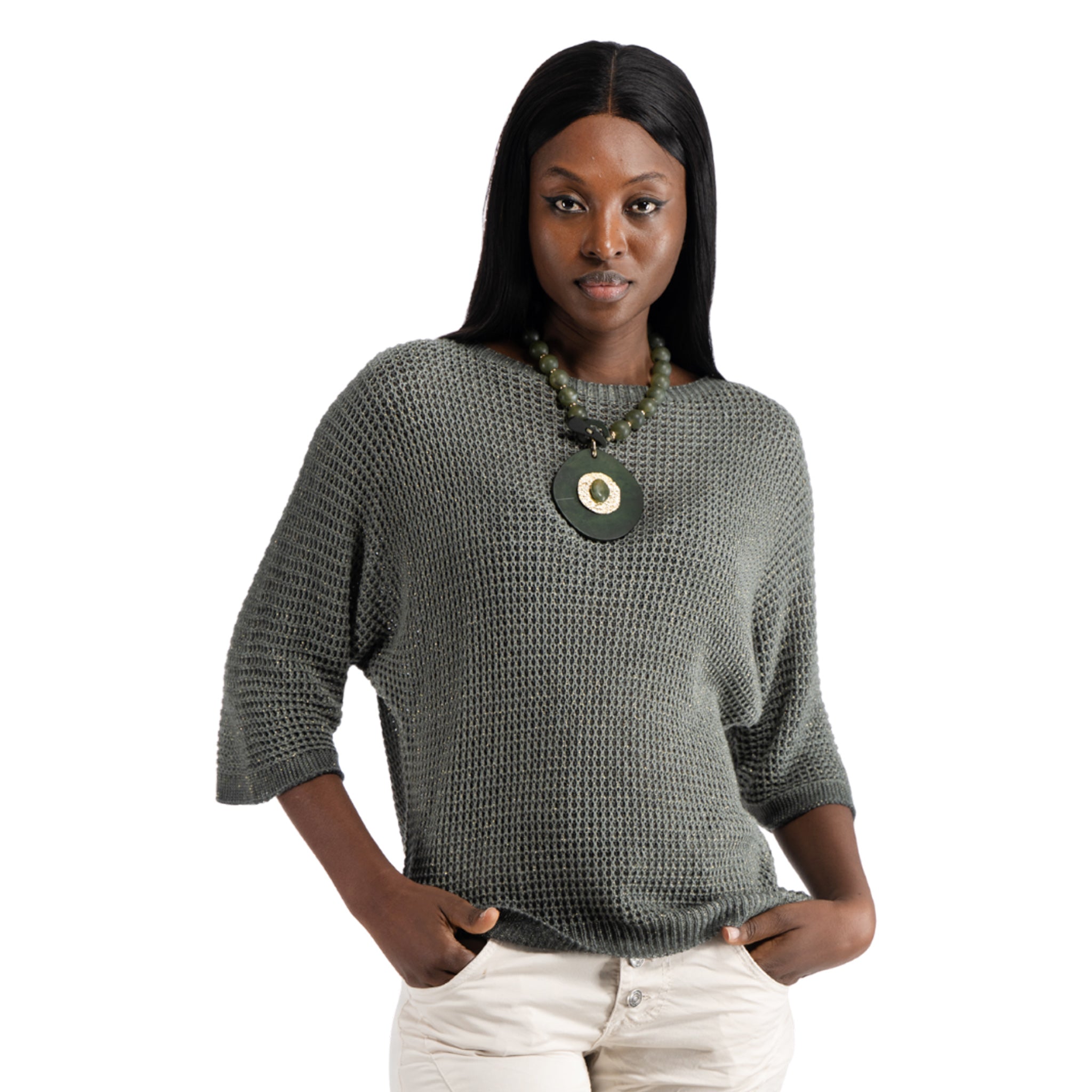 Overdyed lurex batwing top