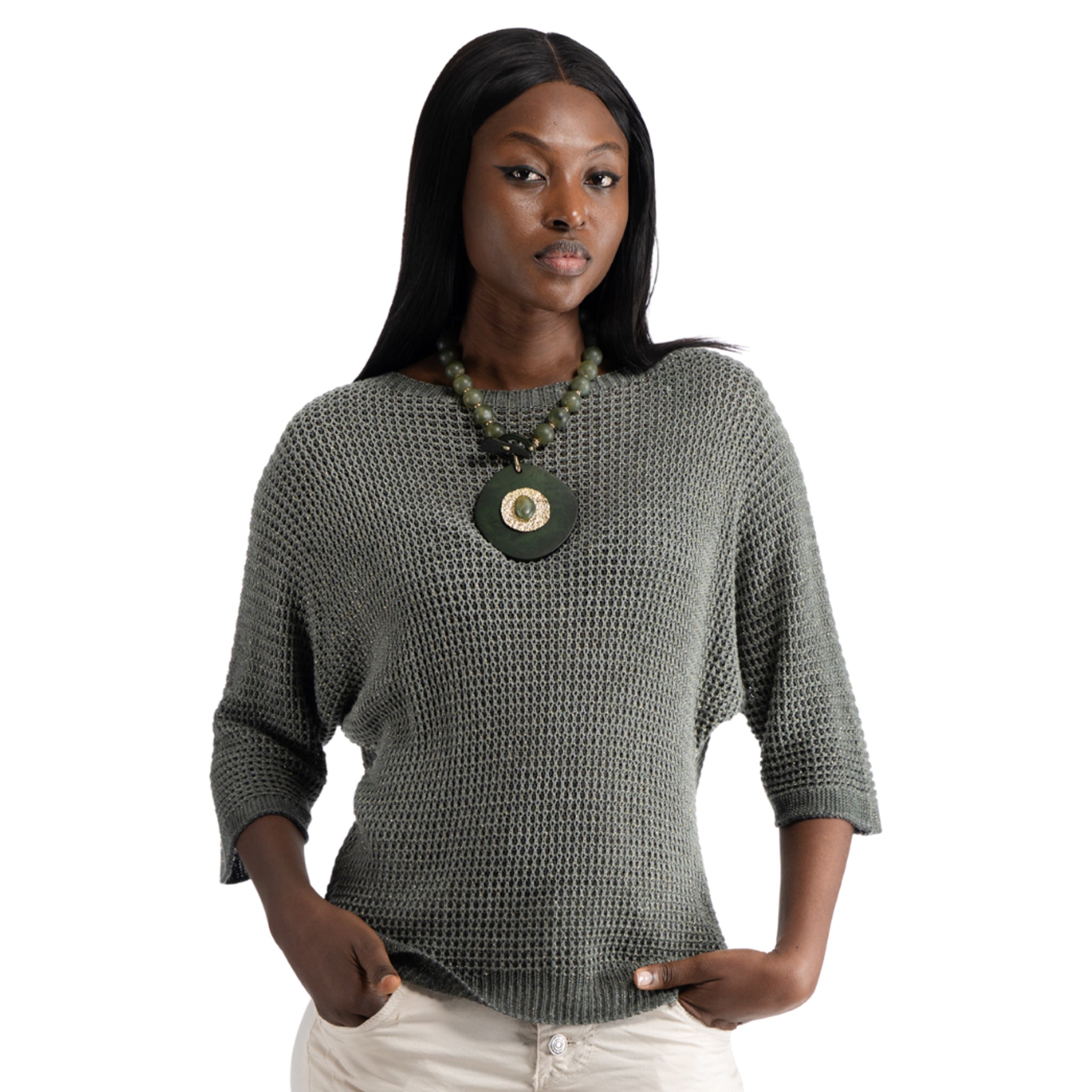 Overdyed lurex batwing top
