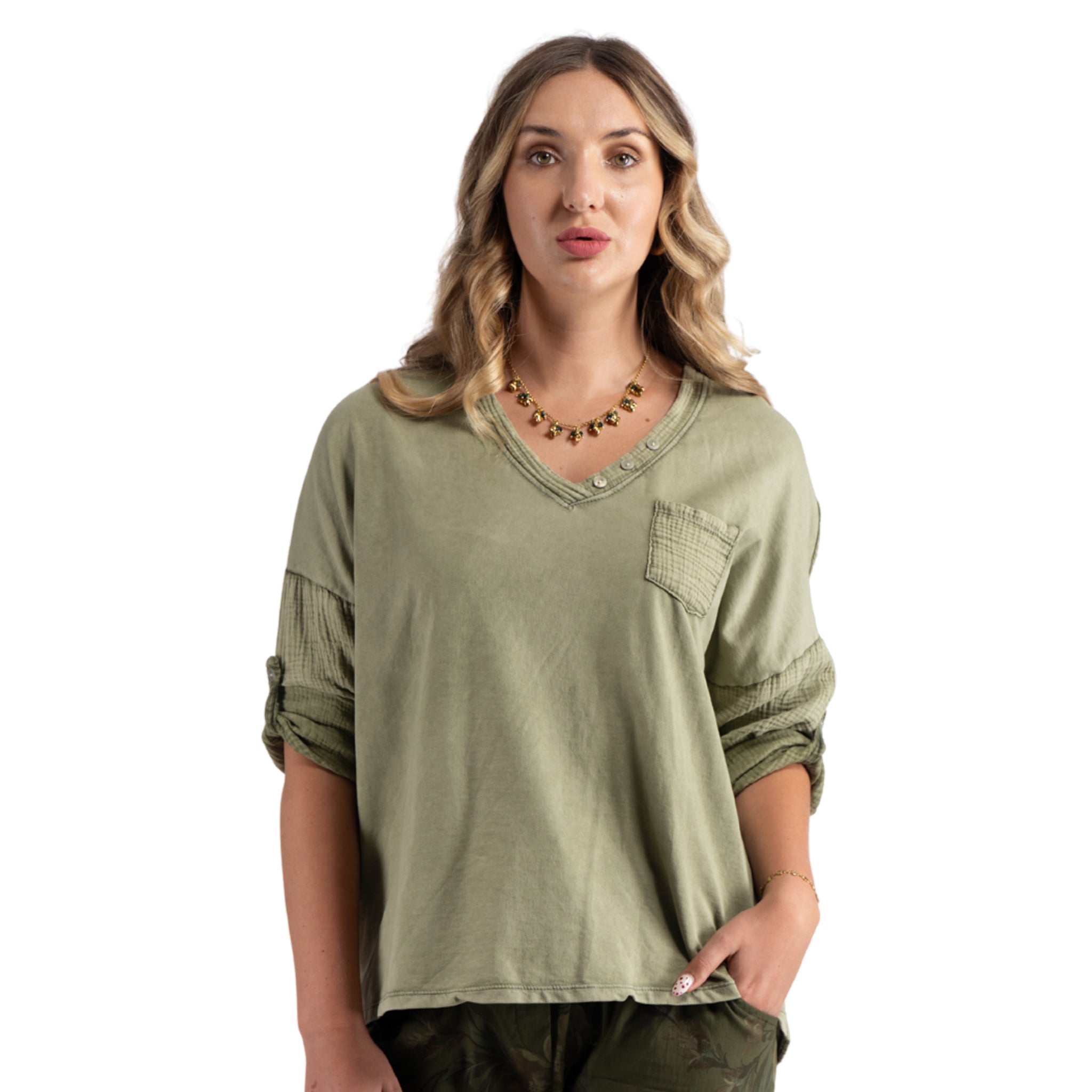 3 Button detail washed top