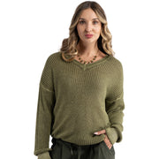 V-neck ribbed knit