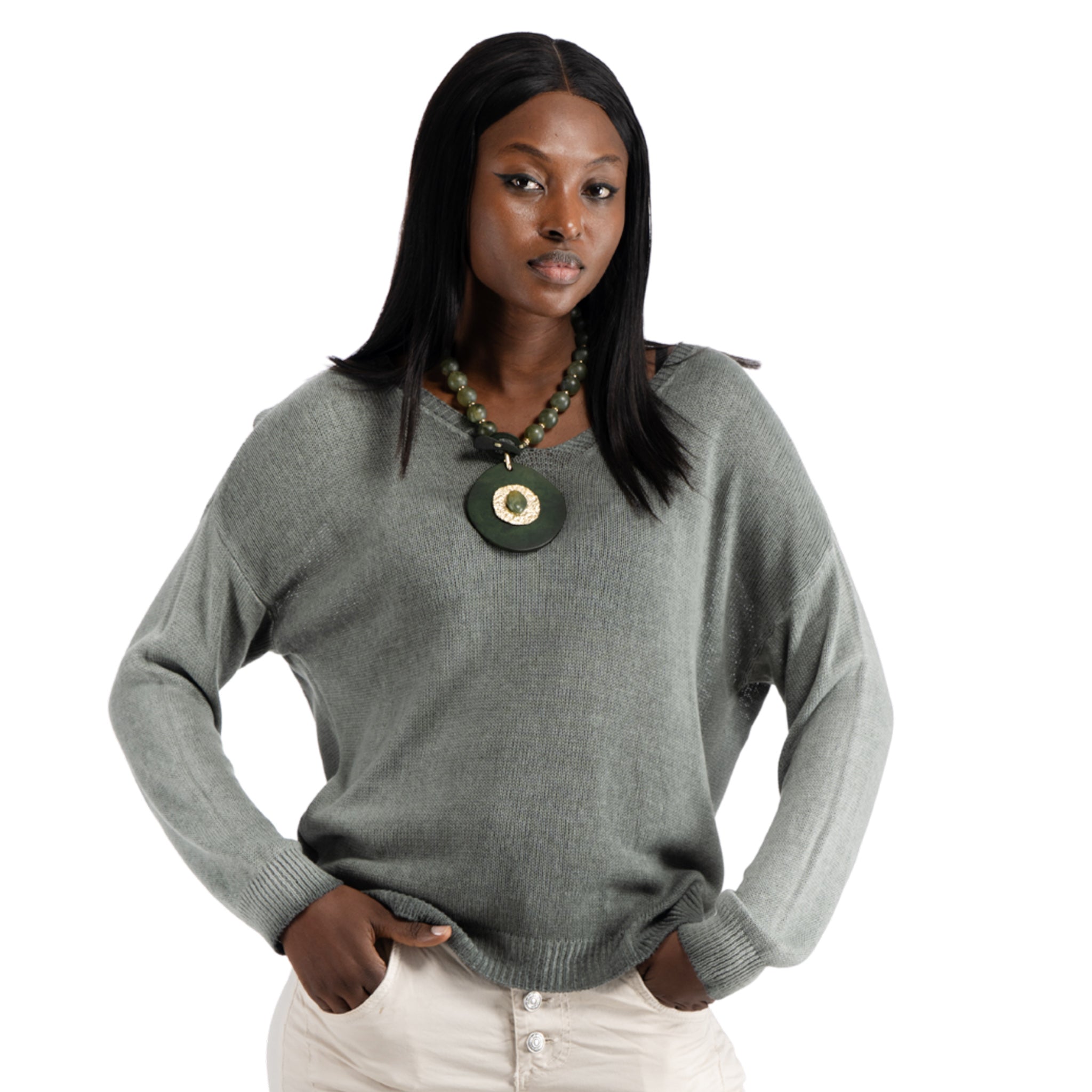 Overdyed v-neck knit top