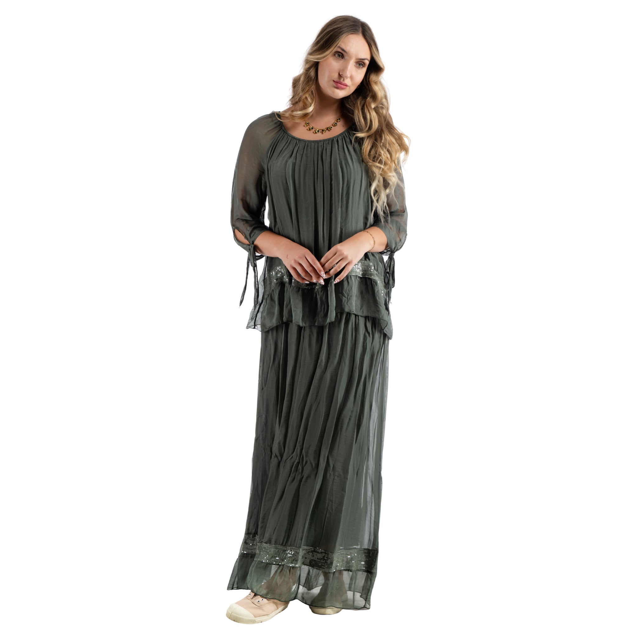 Sequin trim double layer dress