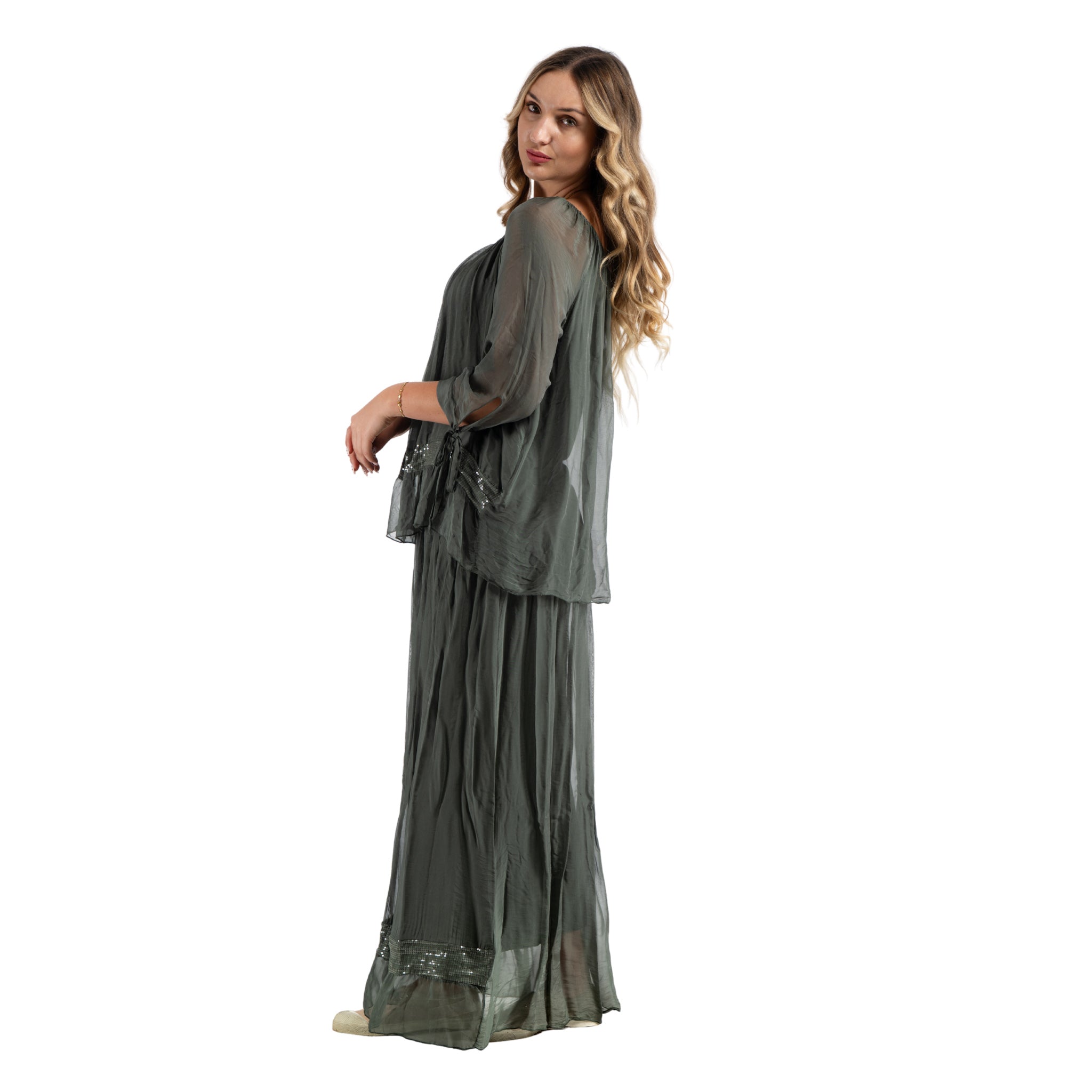 Sequin trim double layer dress