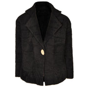 One button fluffy knit jacket