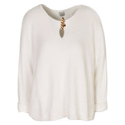 Gold brooch fluffy knit top
