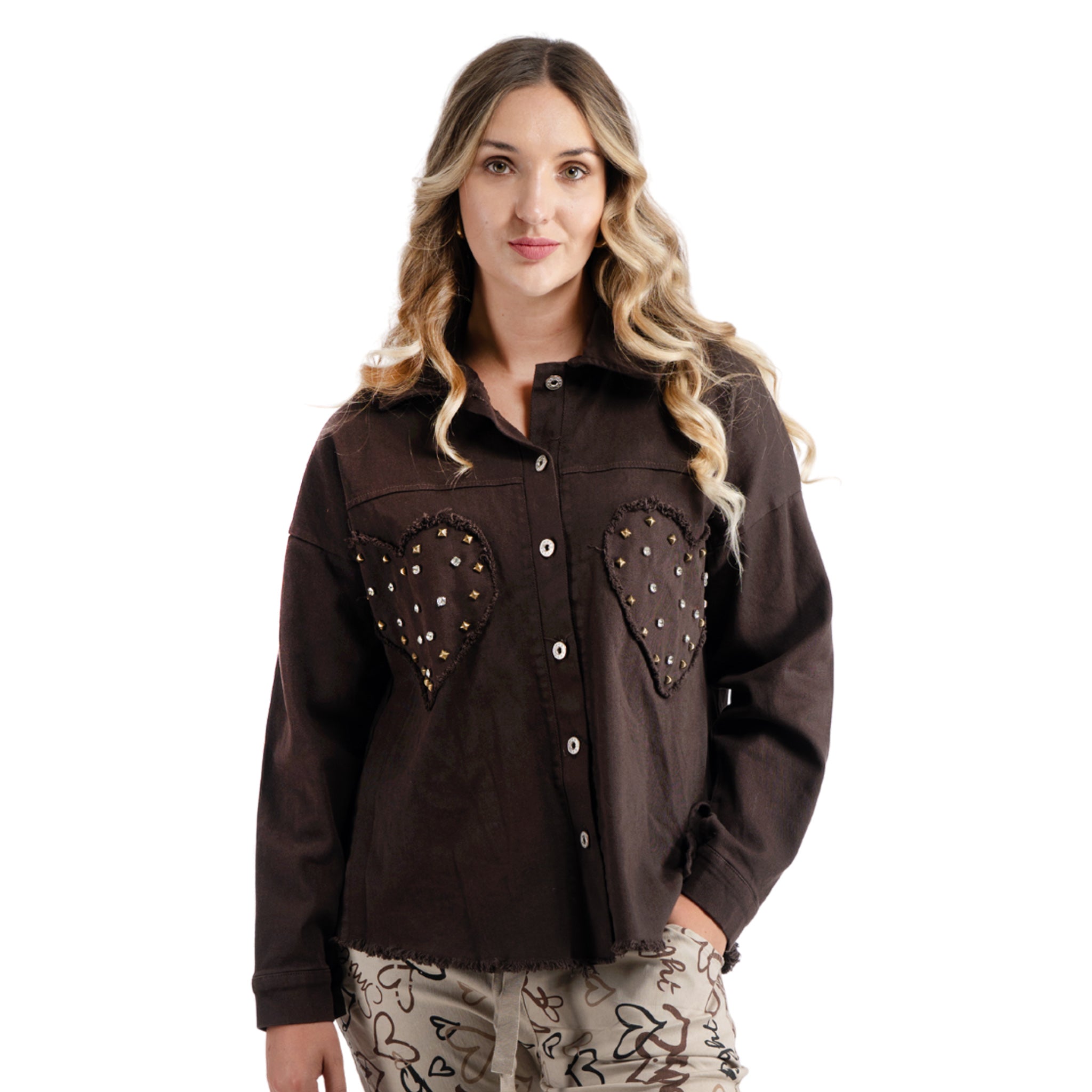 Studded diamante hear denim style jacket