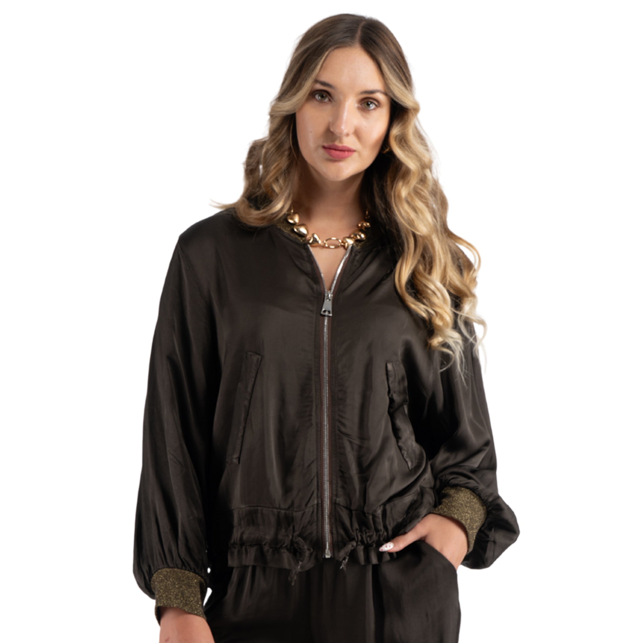 Lurex neckline silky jacket