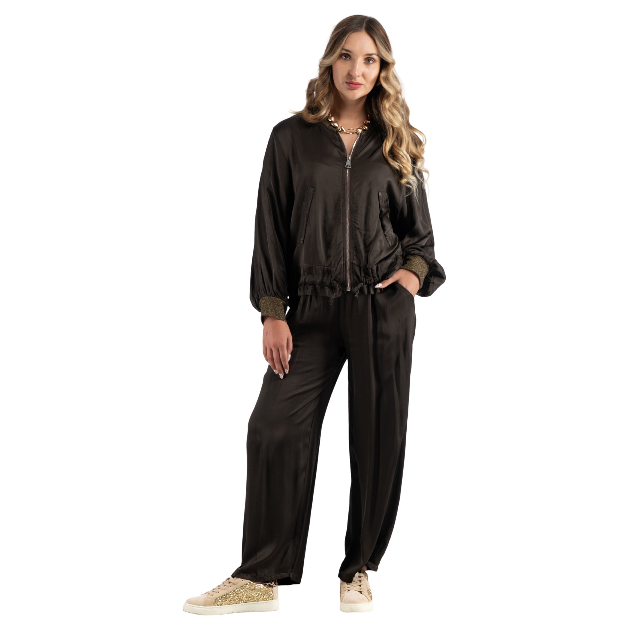 Lurex neckline silky jacket