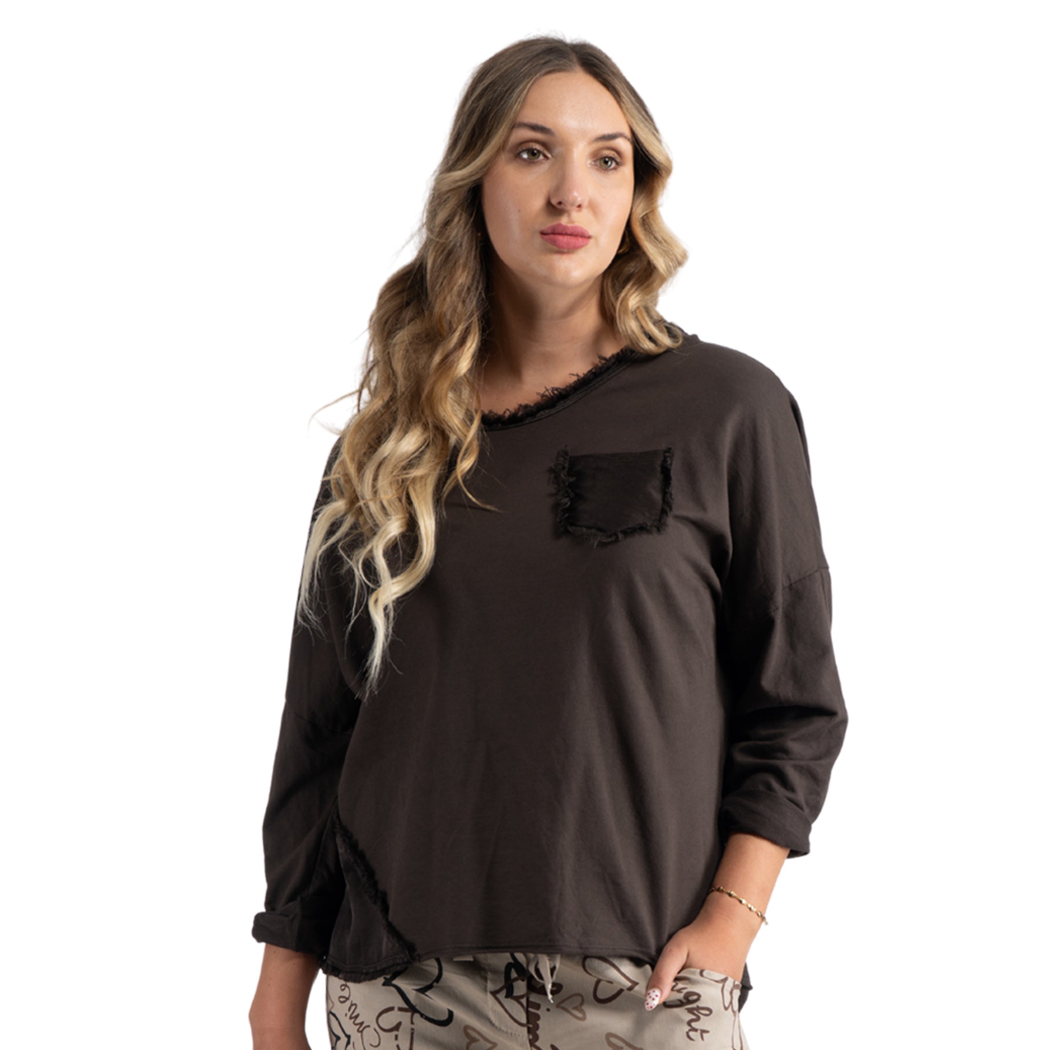 Frayed silky pocket top