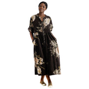 Sequin trim floral print corduroy dress