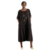 Embroidered cornelli flower corduroy dress