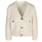Gold flower button waffle knit cardi