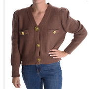 Gold flower button waffle knit cardi