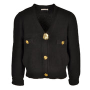 Gold flower button waffle knit cardi