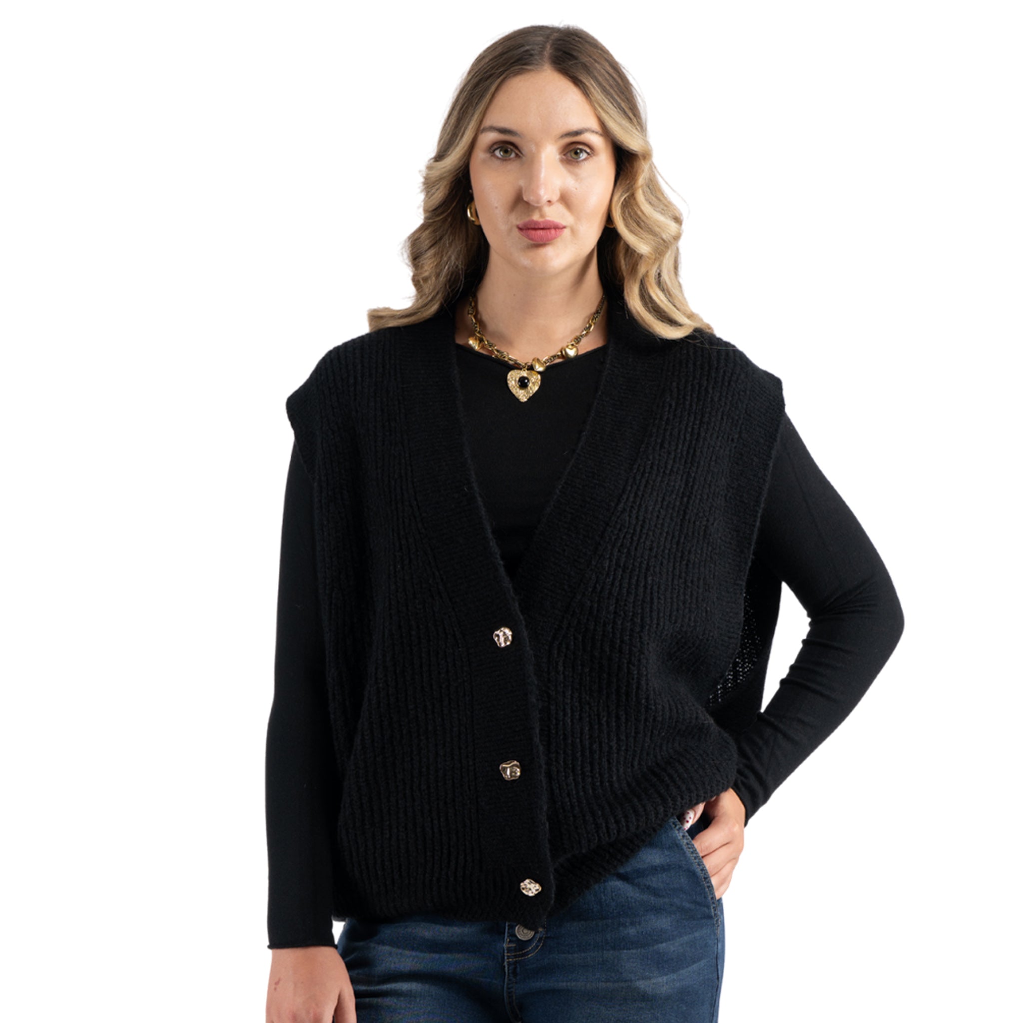 Gold button oversized waistcoat