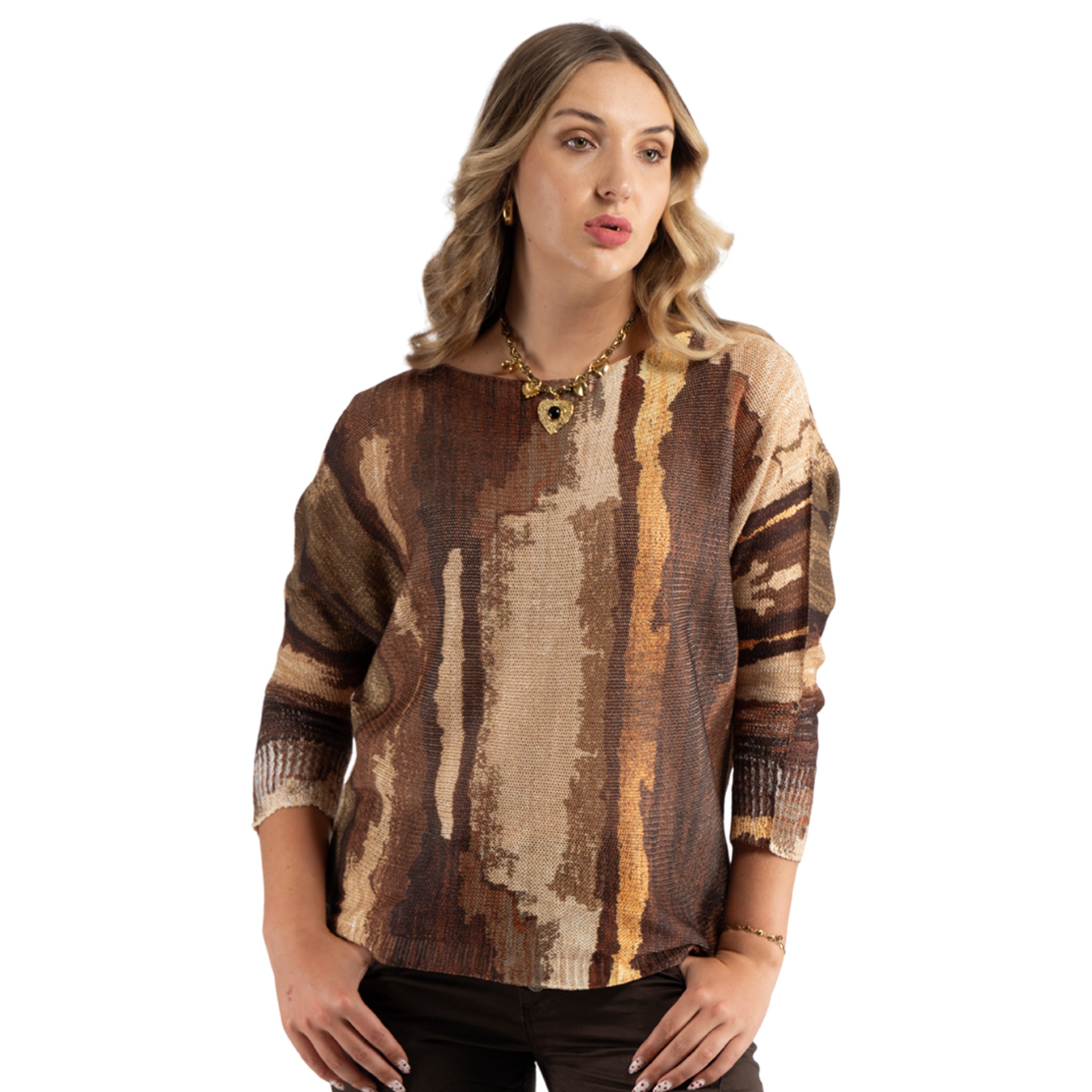 Abstract print batwing knit top