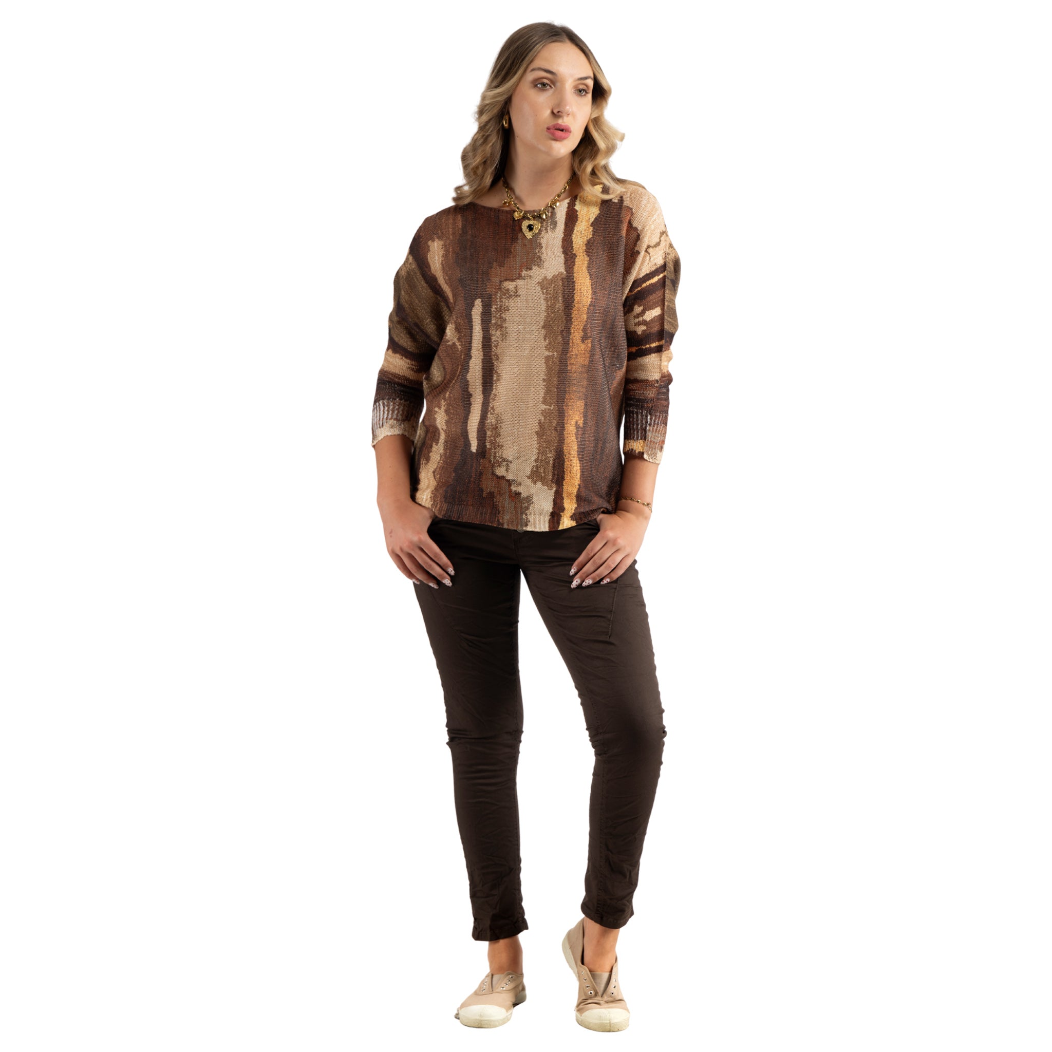 Abstract print batwing knit top