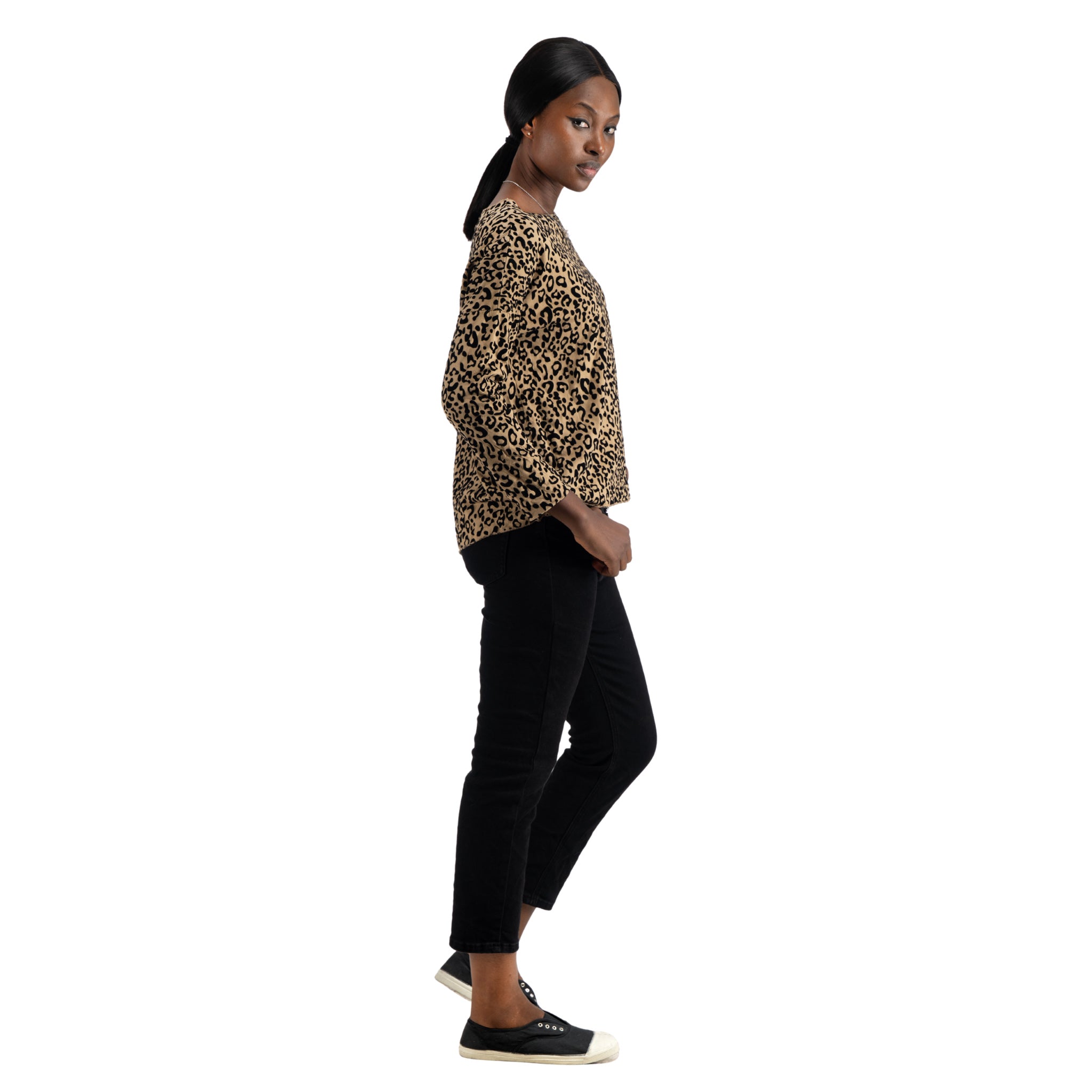 Flocked animal print jacquard top