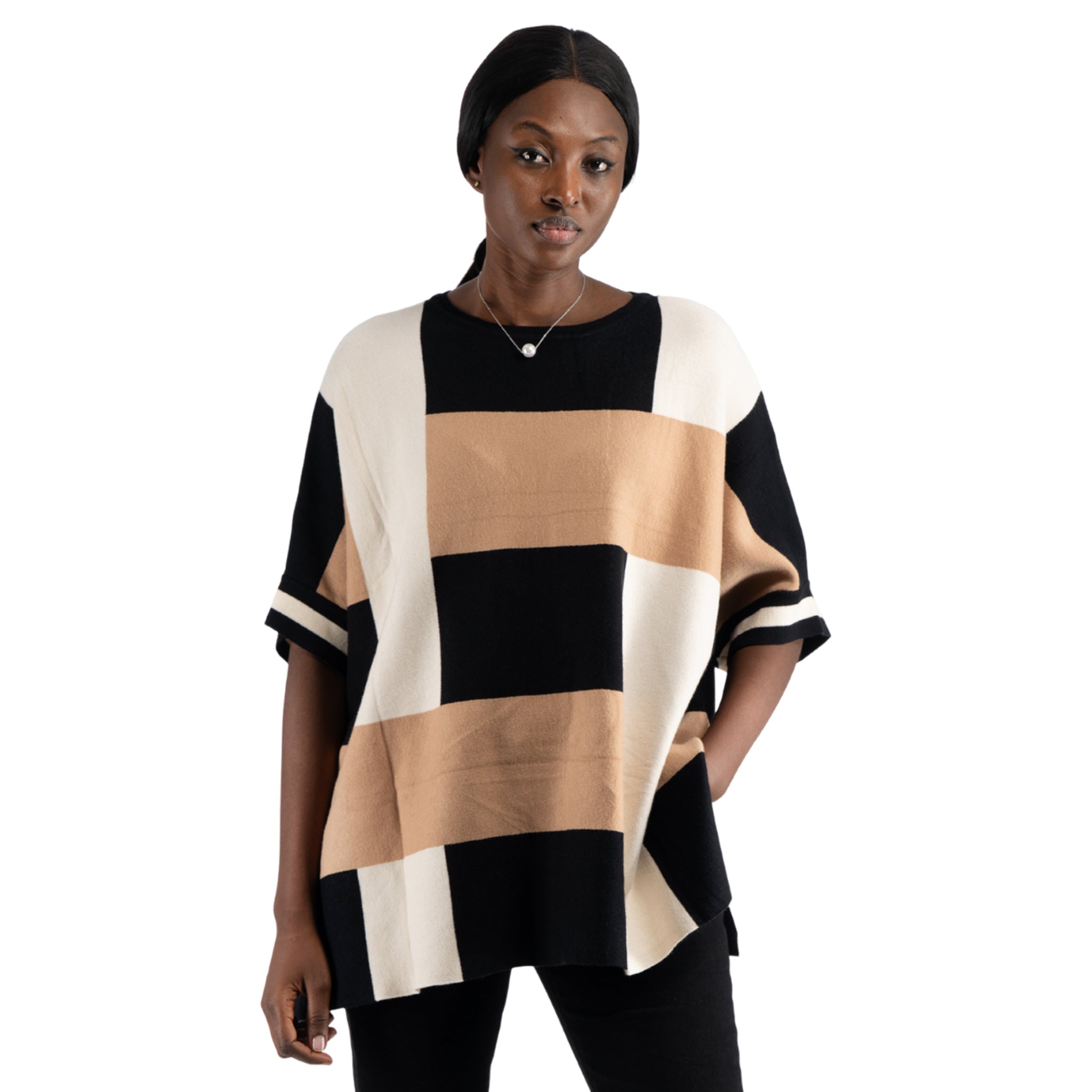 Block print oversized knit top