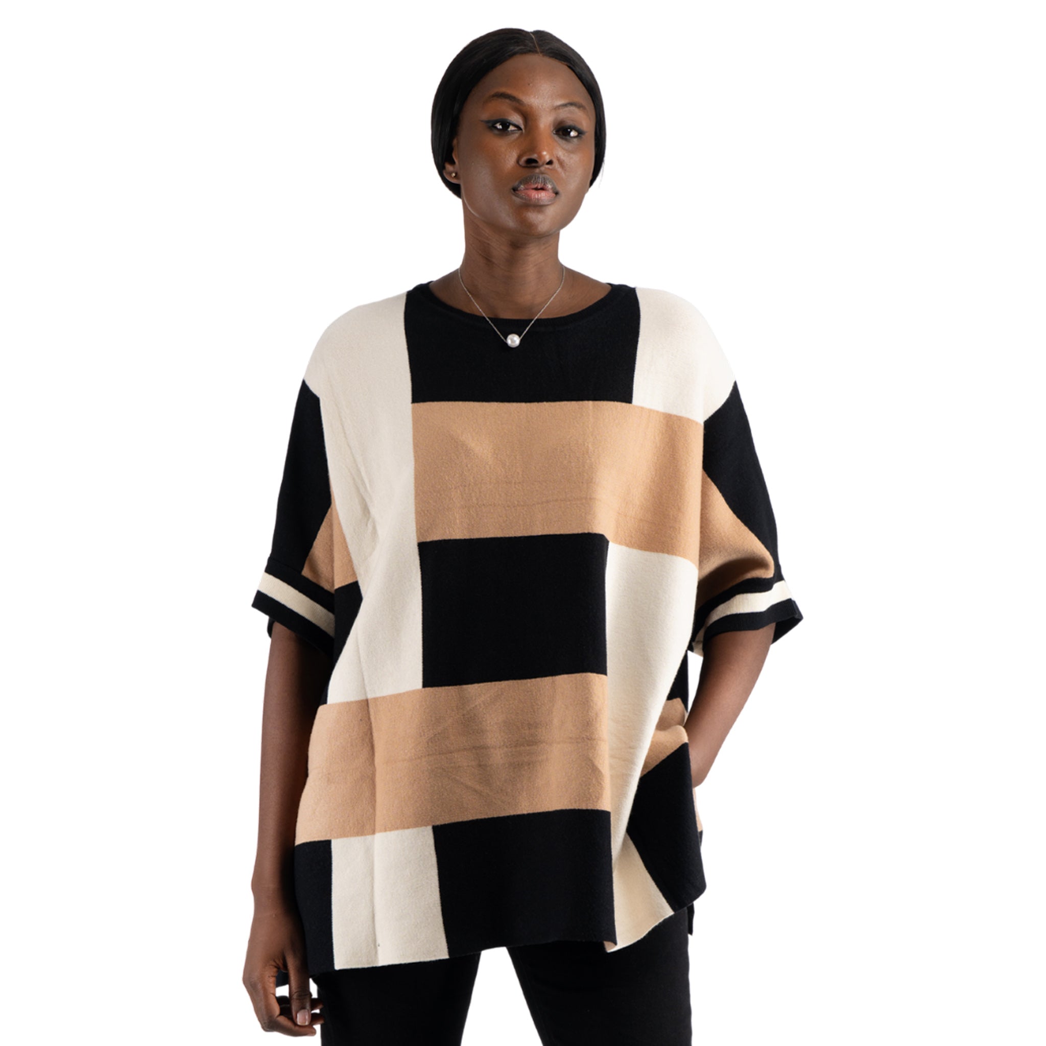 Block print oversized knit top